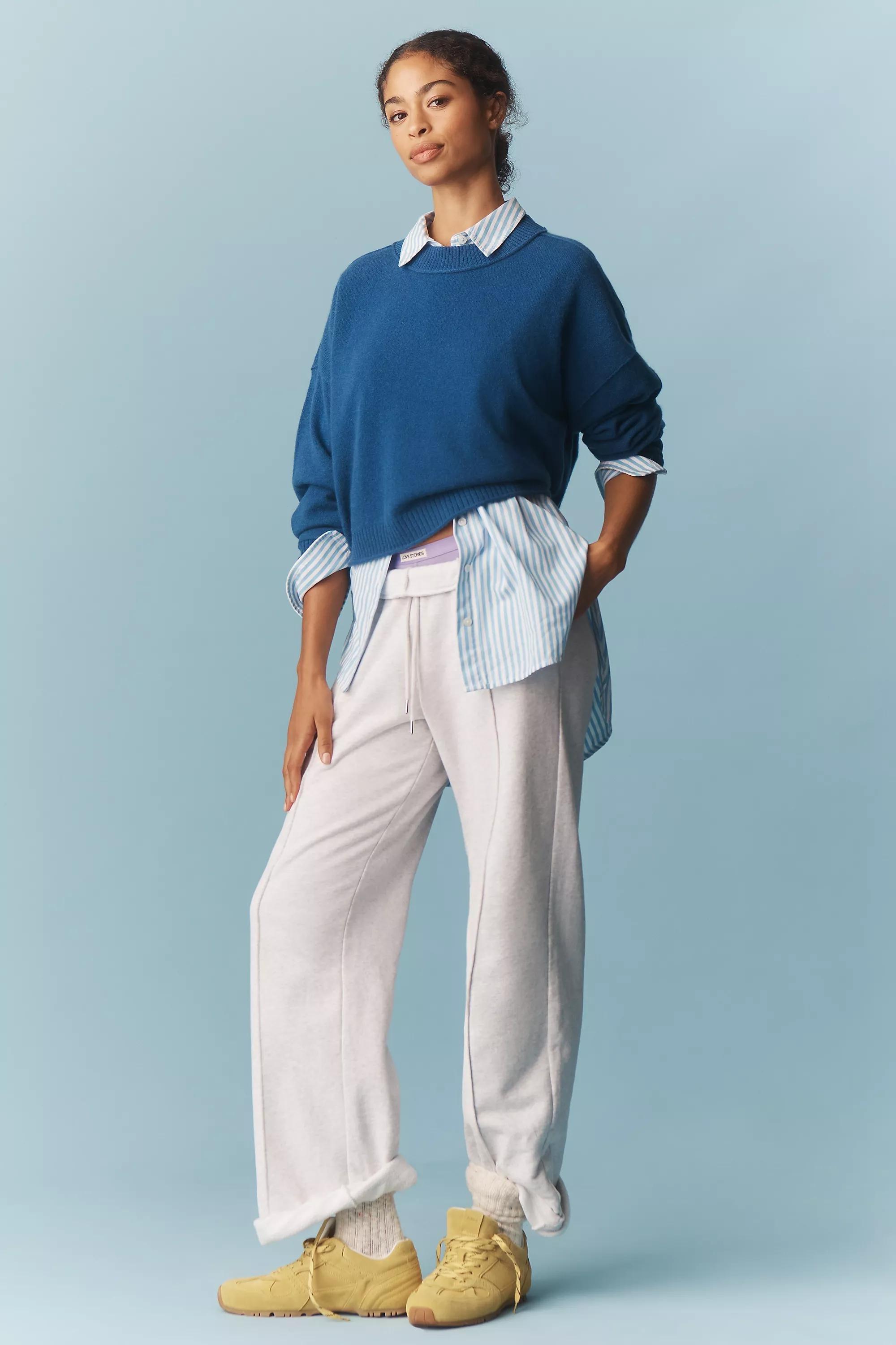 The Goldie Cashmere Long-Sleeve Crew-Neck Jumper, Navy, A501_0209, large image number 2