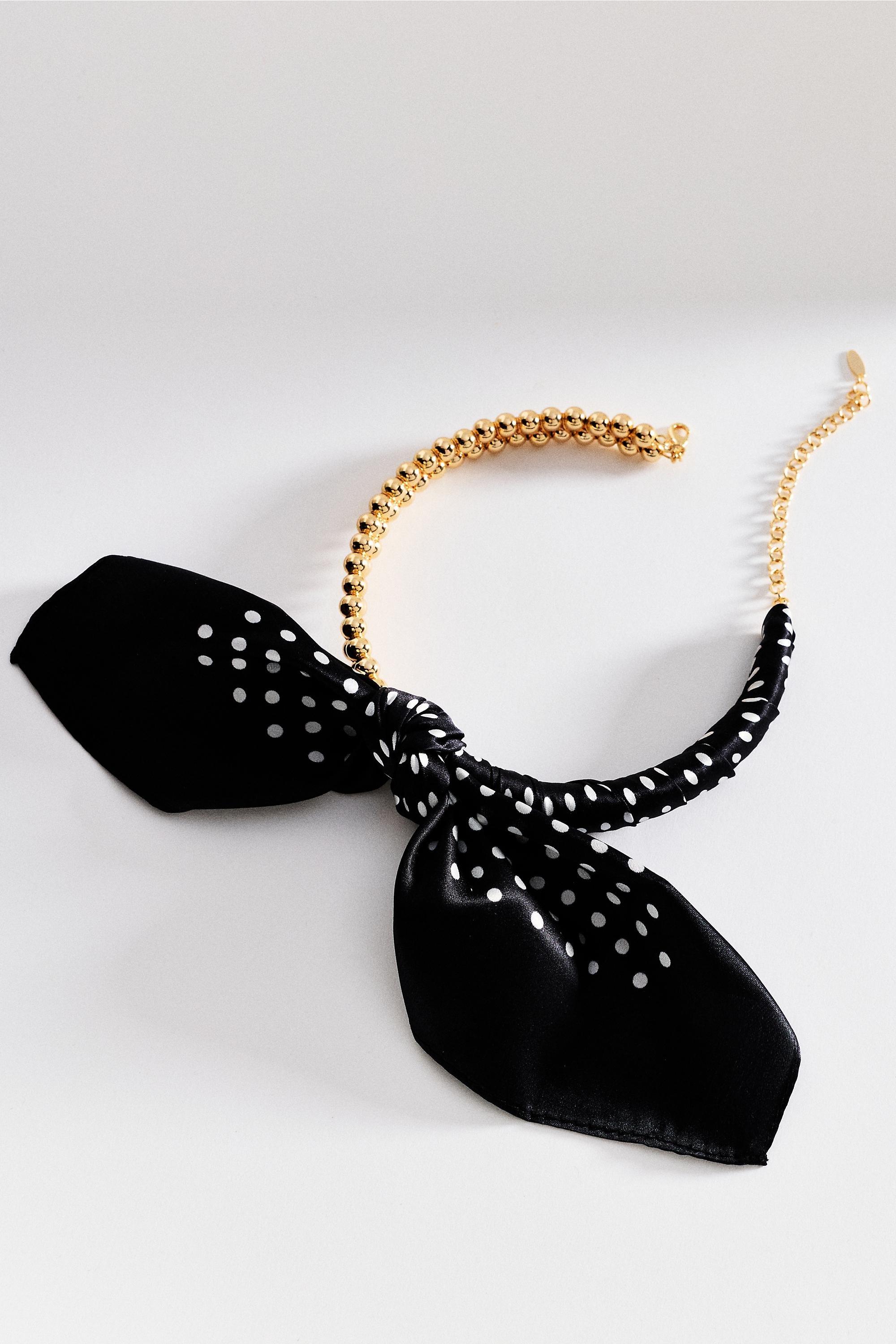 By Anthropologie Beaded Silk Scarf Collar Necklace, Black, A501_0009, large image number 0
