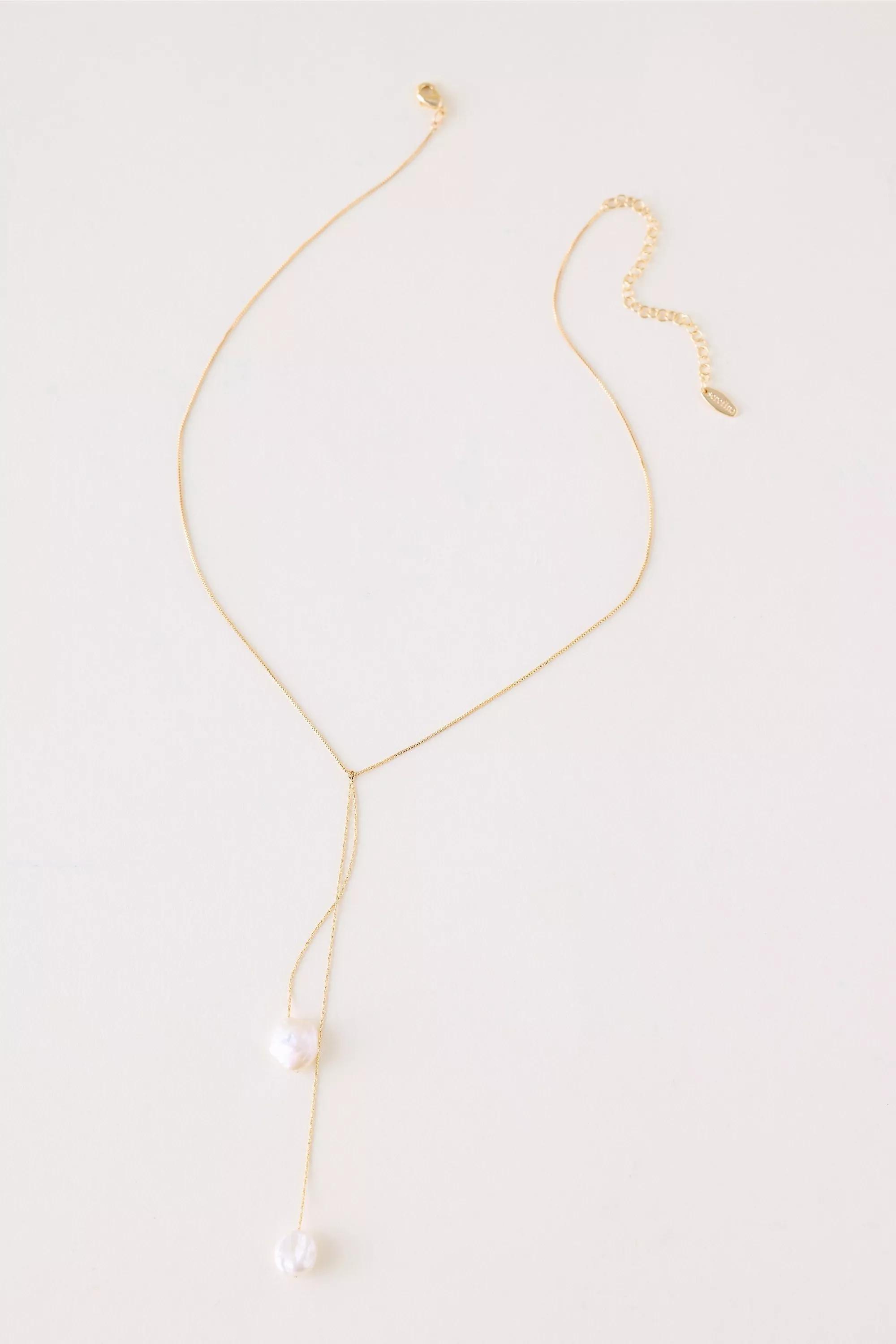 Gold-Plated Long Pearl Drop Necklace, A501_0070, large image number 0