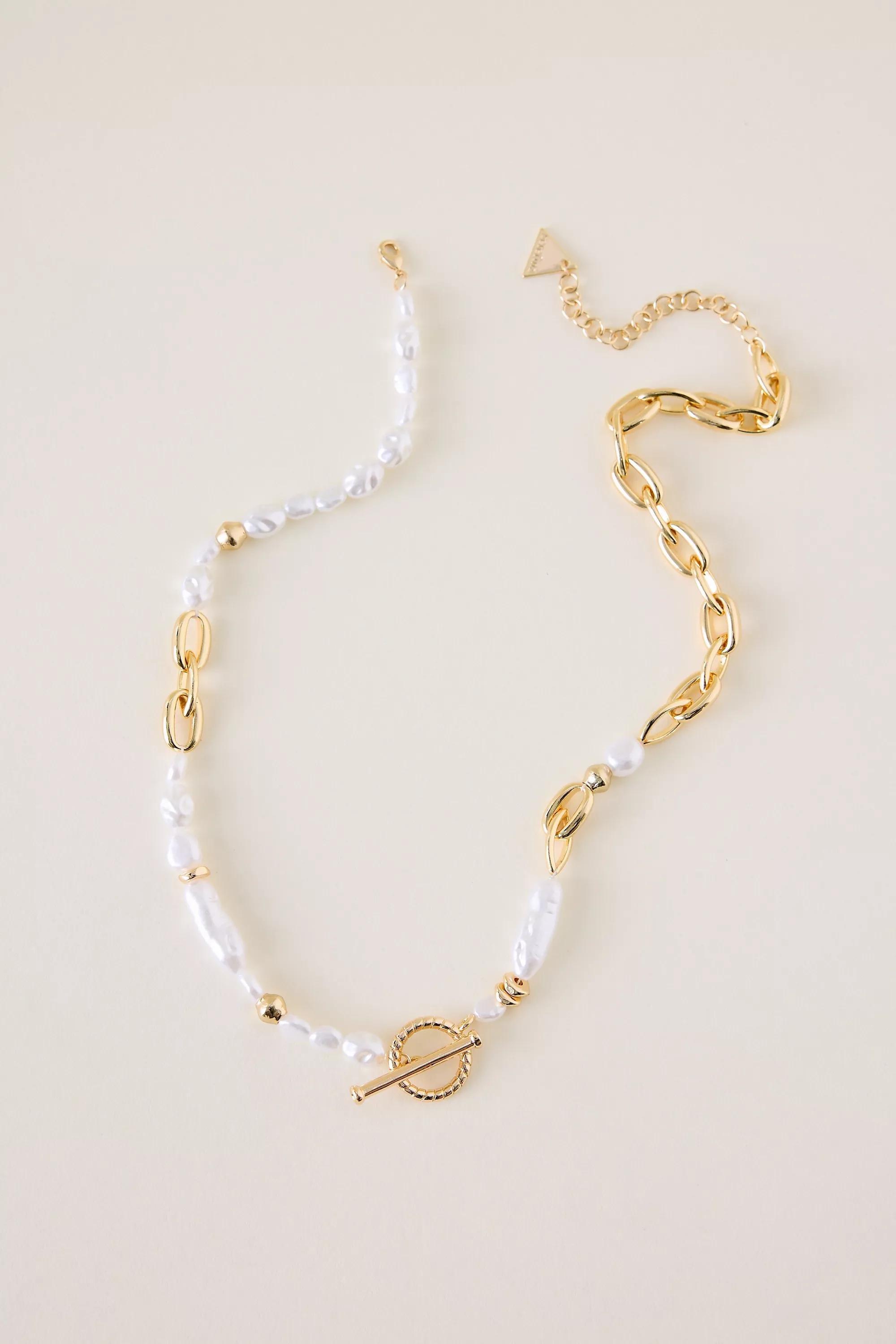 Gold-Plated Pearl T-Bar Necklace, A501_0017, large image number 1