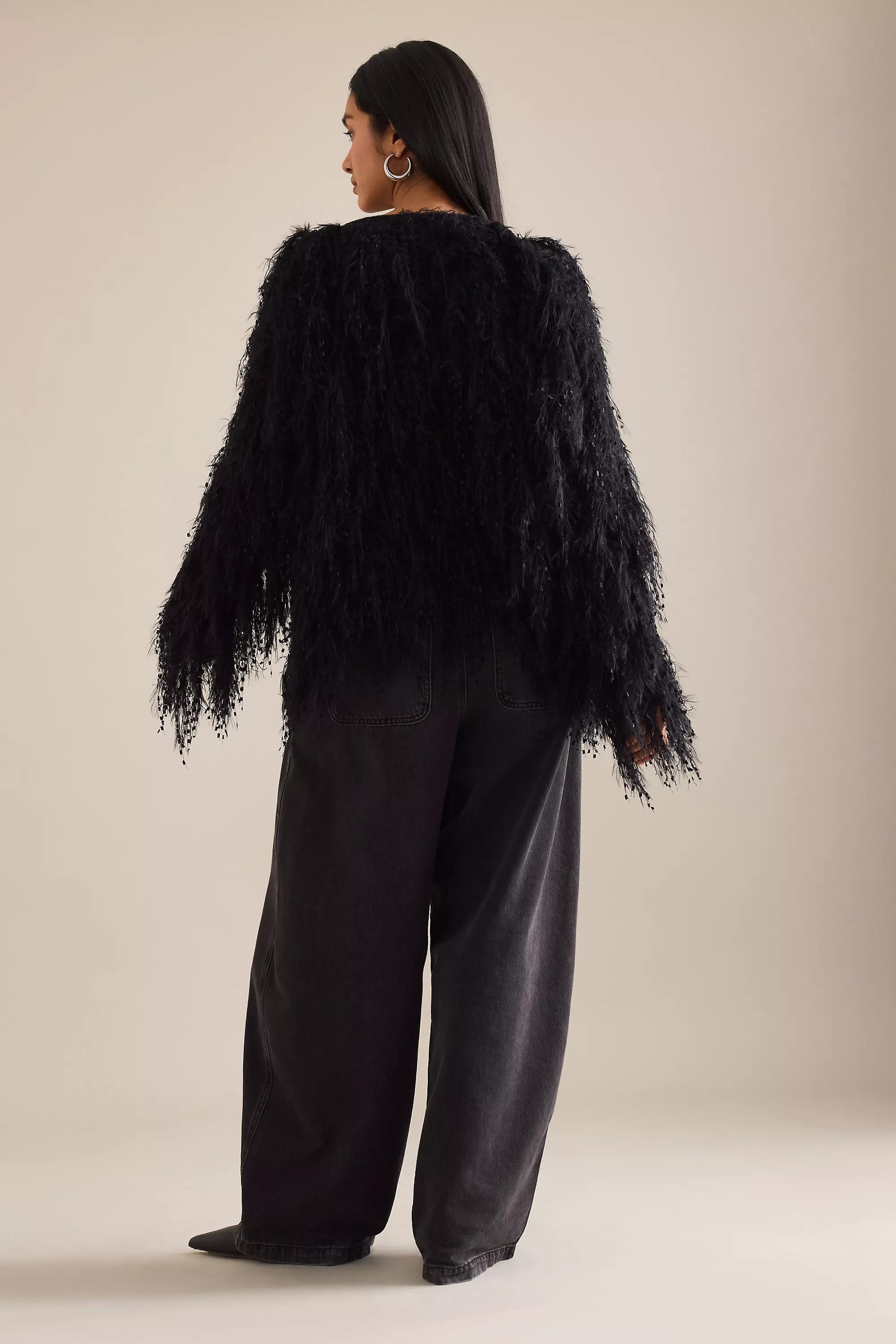 By Anthropologie Mixed Media Fringe Cardigan, Black, A501_0001, large image number 5