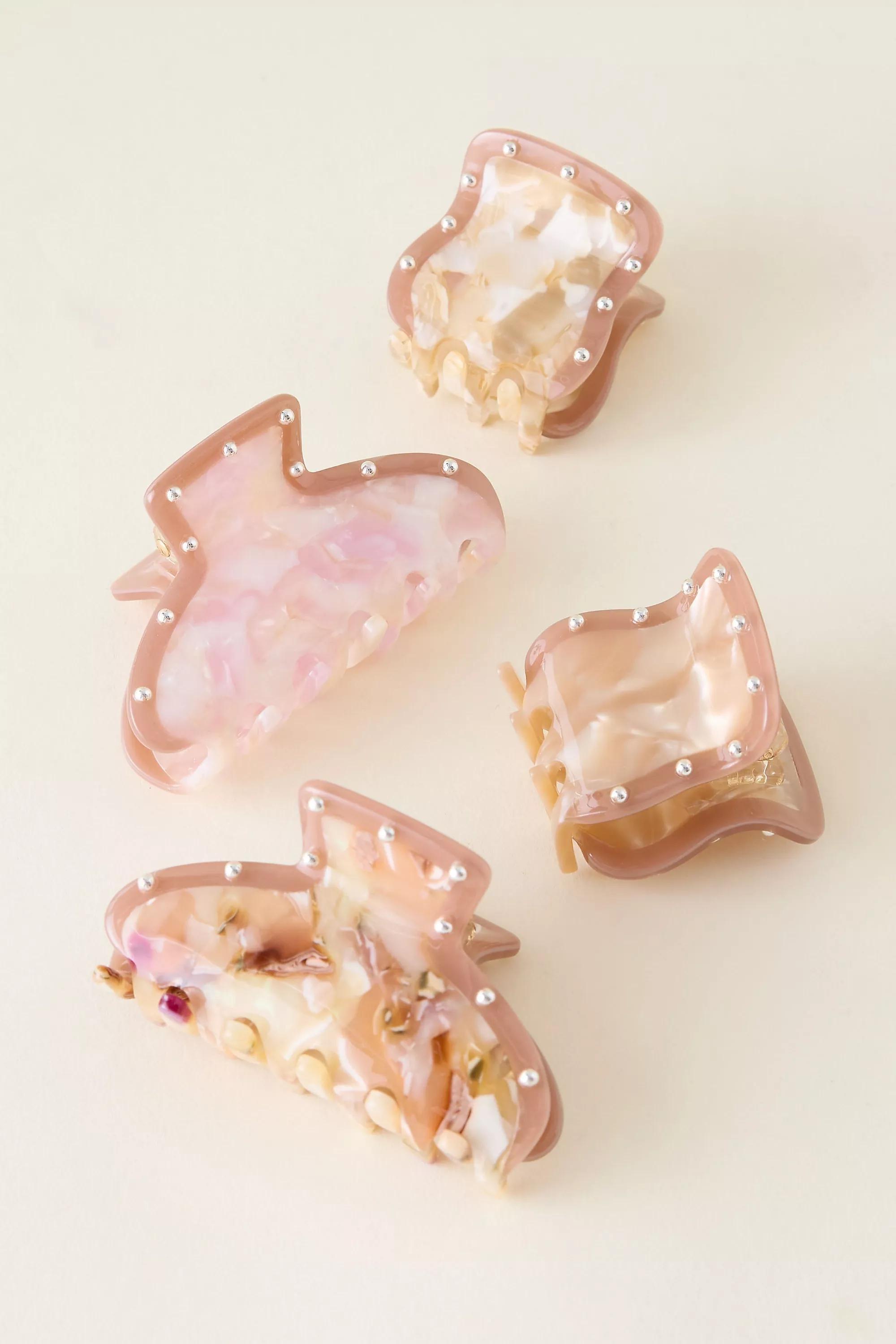 Mini Studded Claw Clips, Set Of 4, White, A501_0014, large image number 0