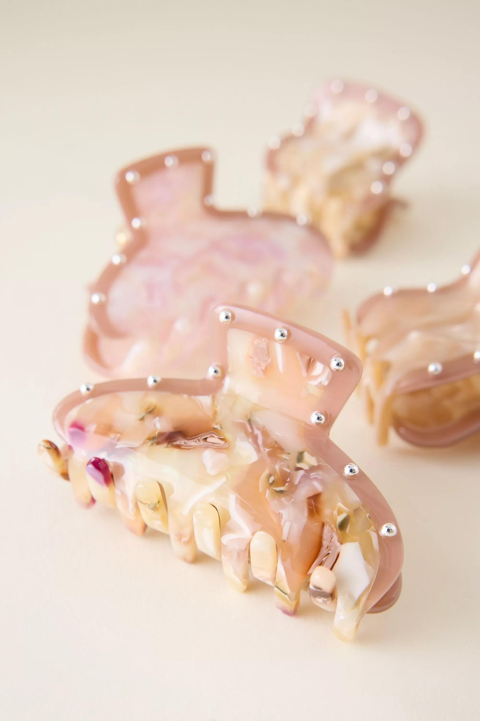 Mini Studded Claw Clips, Set Of 4, White, A501_0014, large image number 1