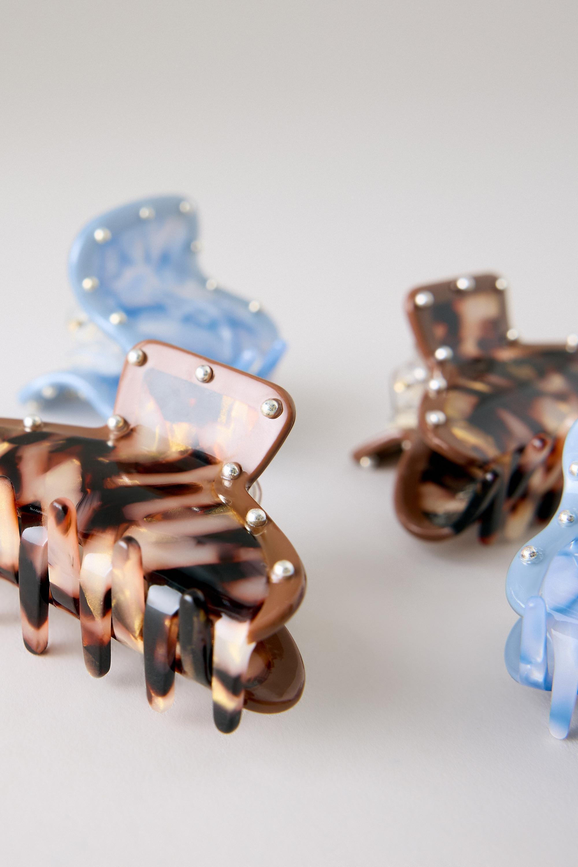 Mini Studded Claw Clips, Set Of 4, Blue, Blue, medium
