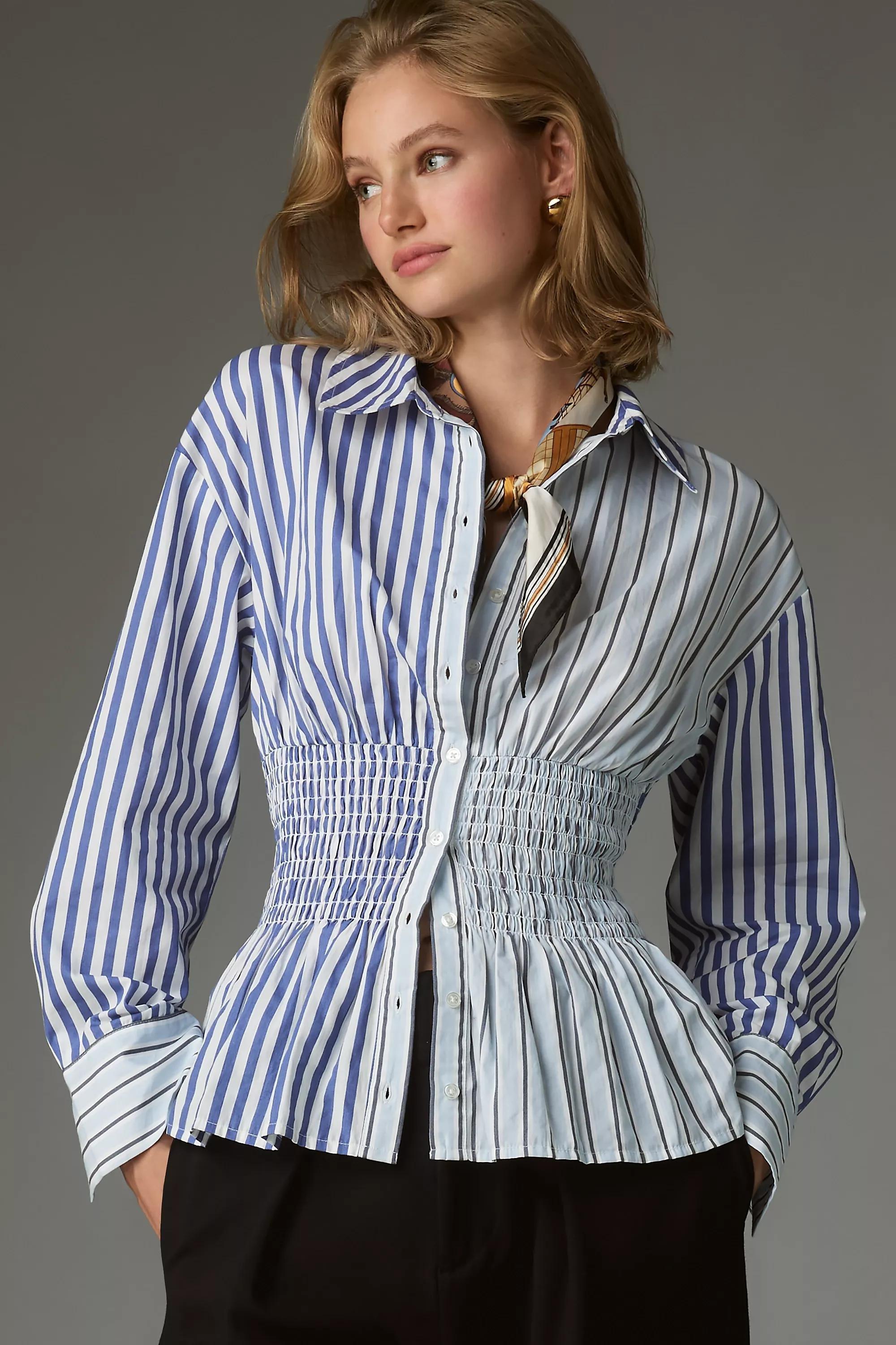 By Maeve Smocked Button-Down Shirt, Blue, A501_0546, large image number 0
