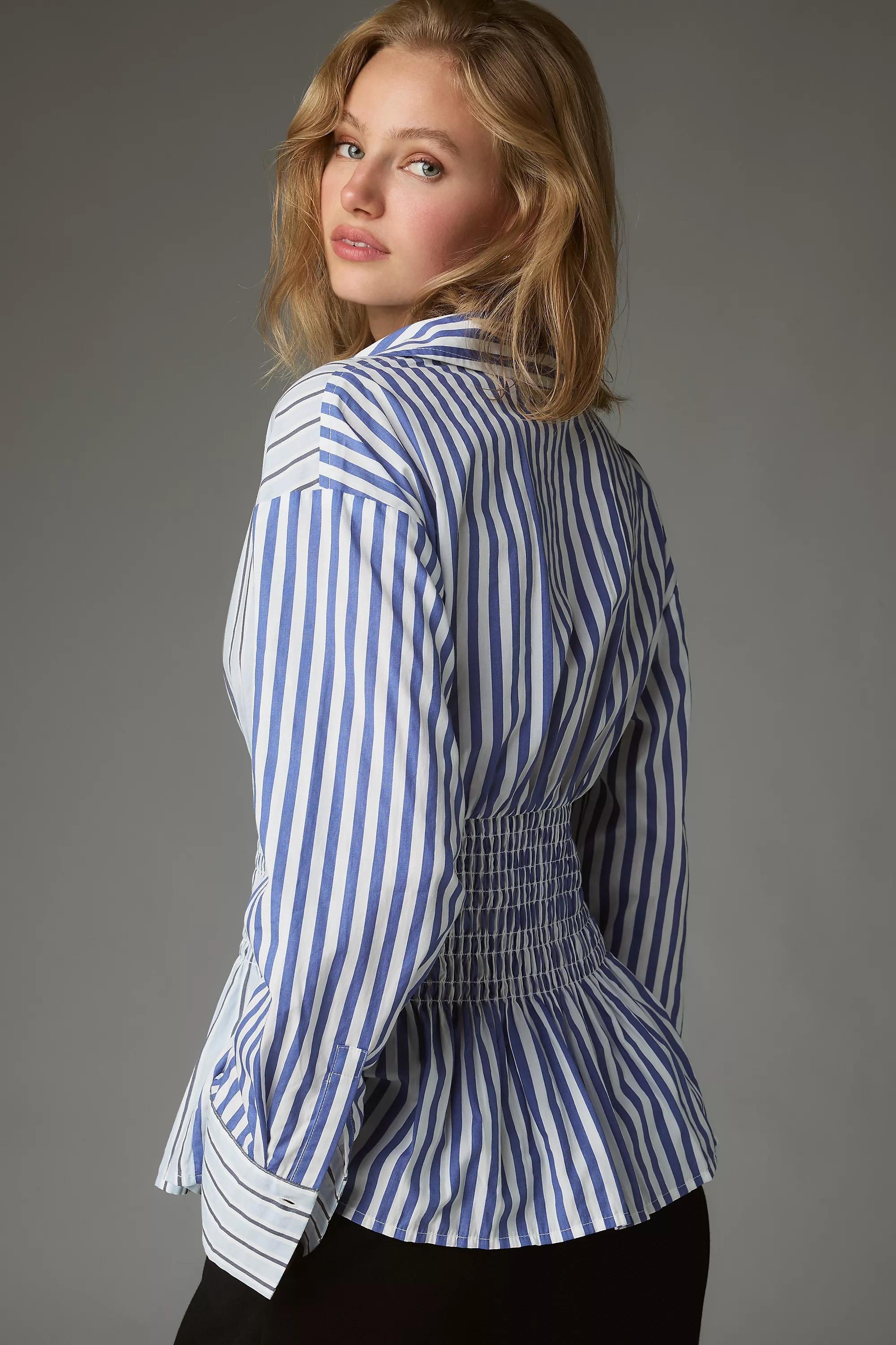 By Maeve Smocked Button-Down Shirt, Blue, A501_0546, large image number 1