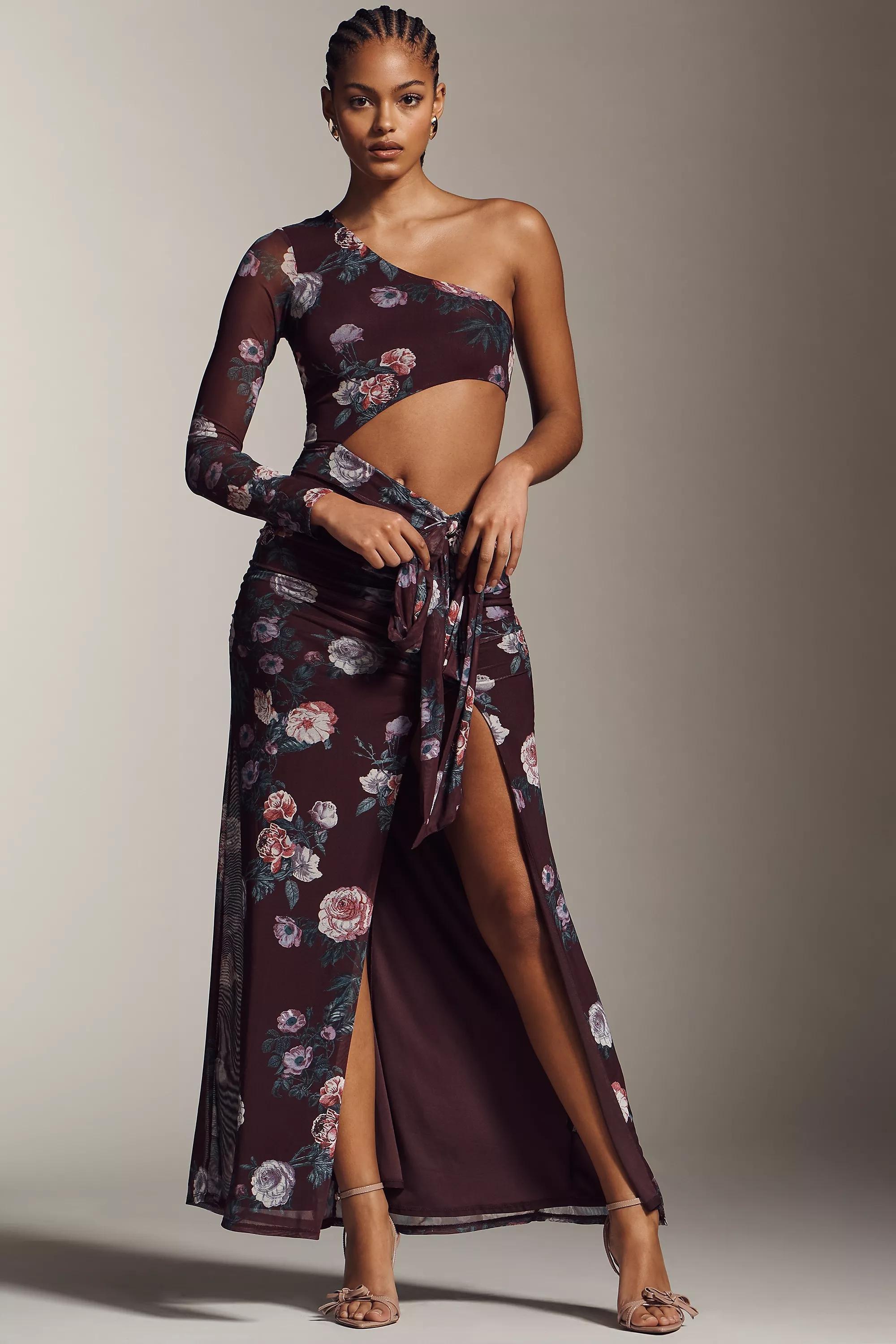 Floral Afrm Shai One-Shoulder Cutout Maxi Dress, Purple, A501_0528, large image number 0
