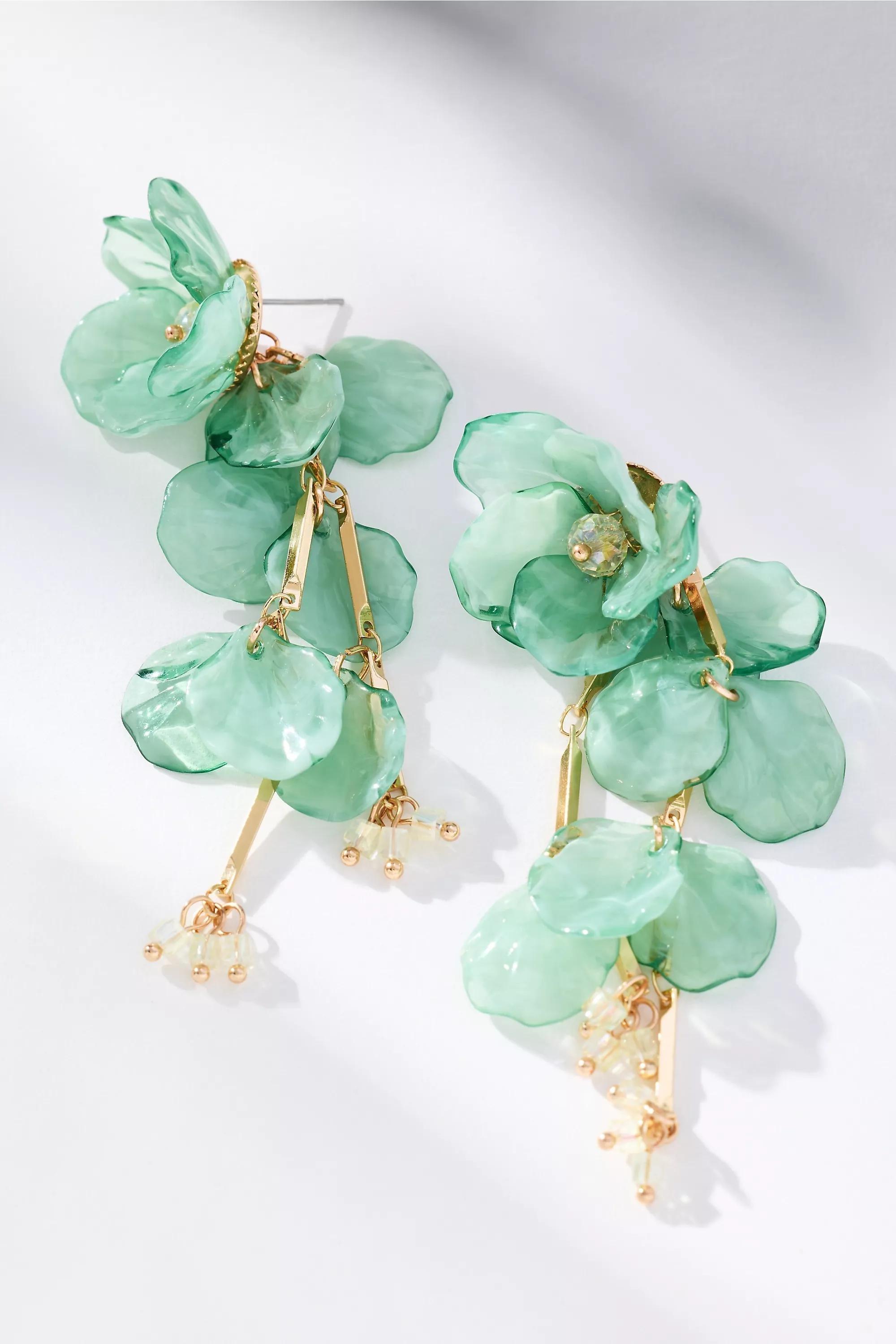 Floral Drop Earrings, Green, A501_0031, large image number 0