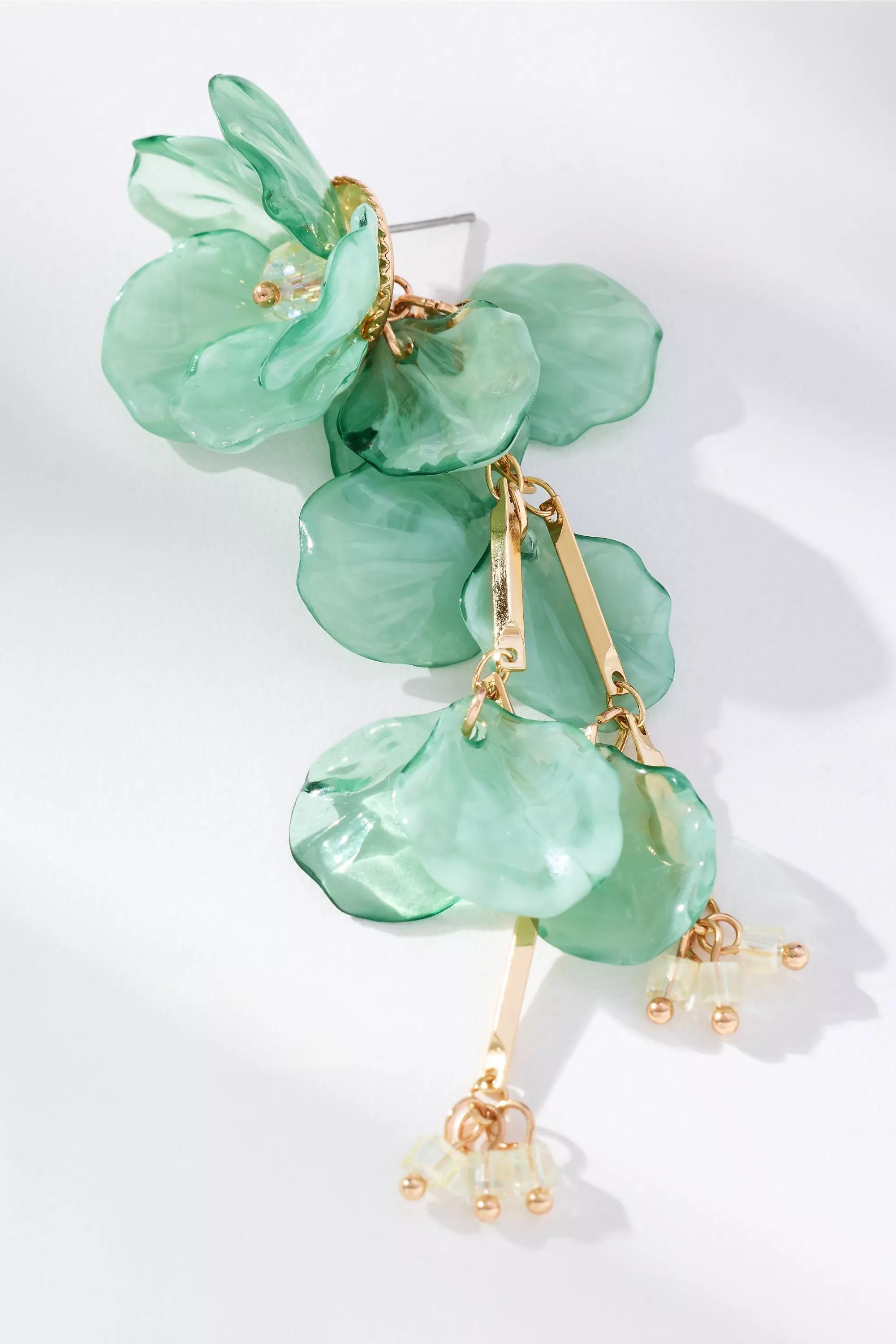Floral Drop Earrings, Green, A501_0031, large image number 1