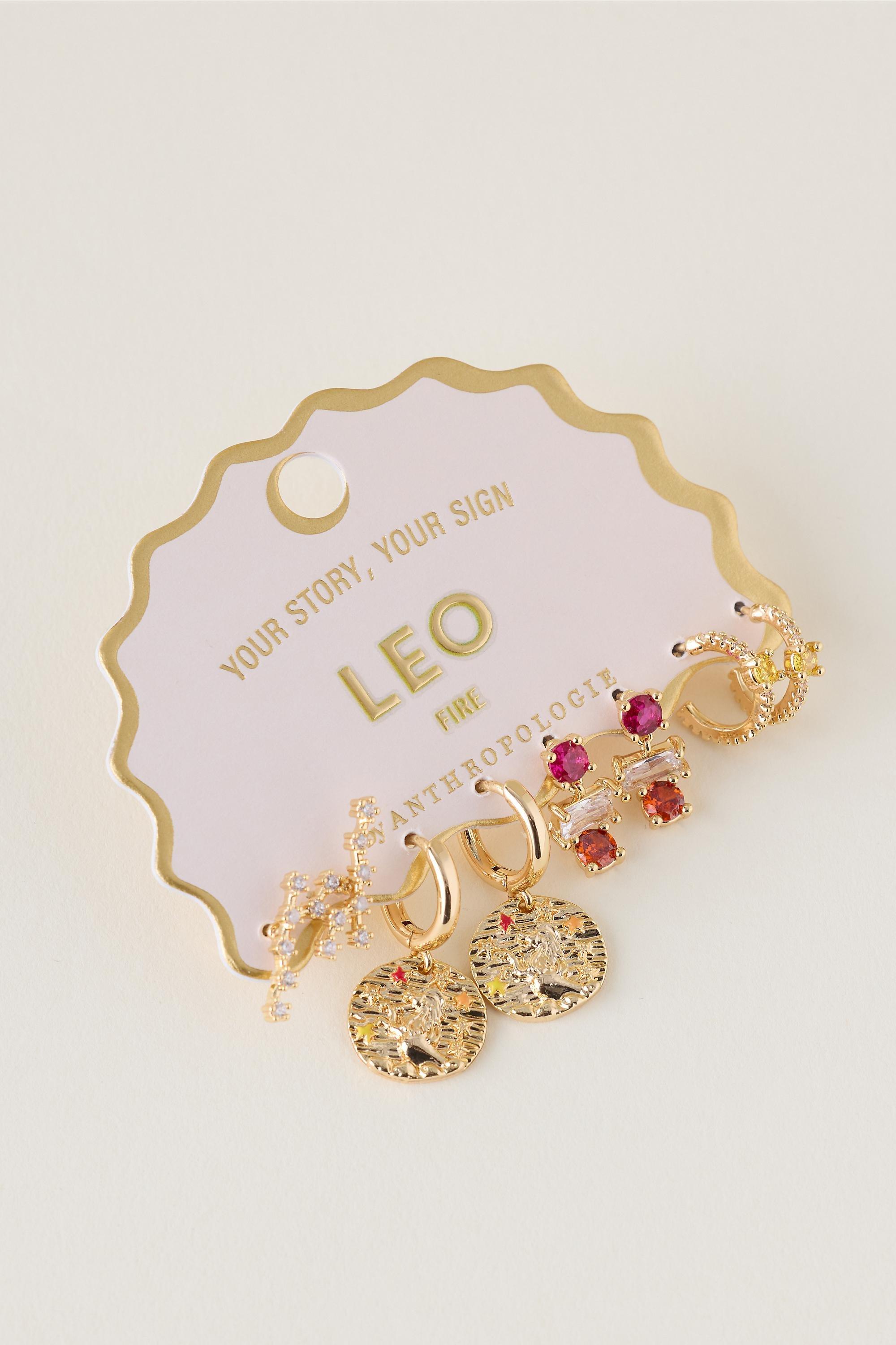 Leo Assorted Zodiac Earrings, Set Of 4, Multicolour, medium