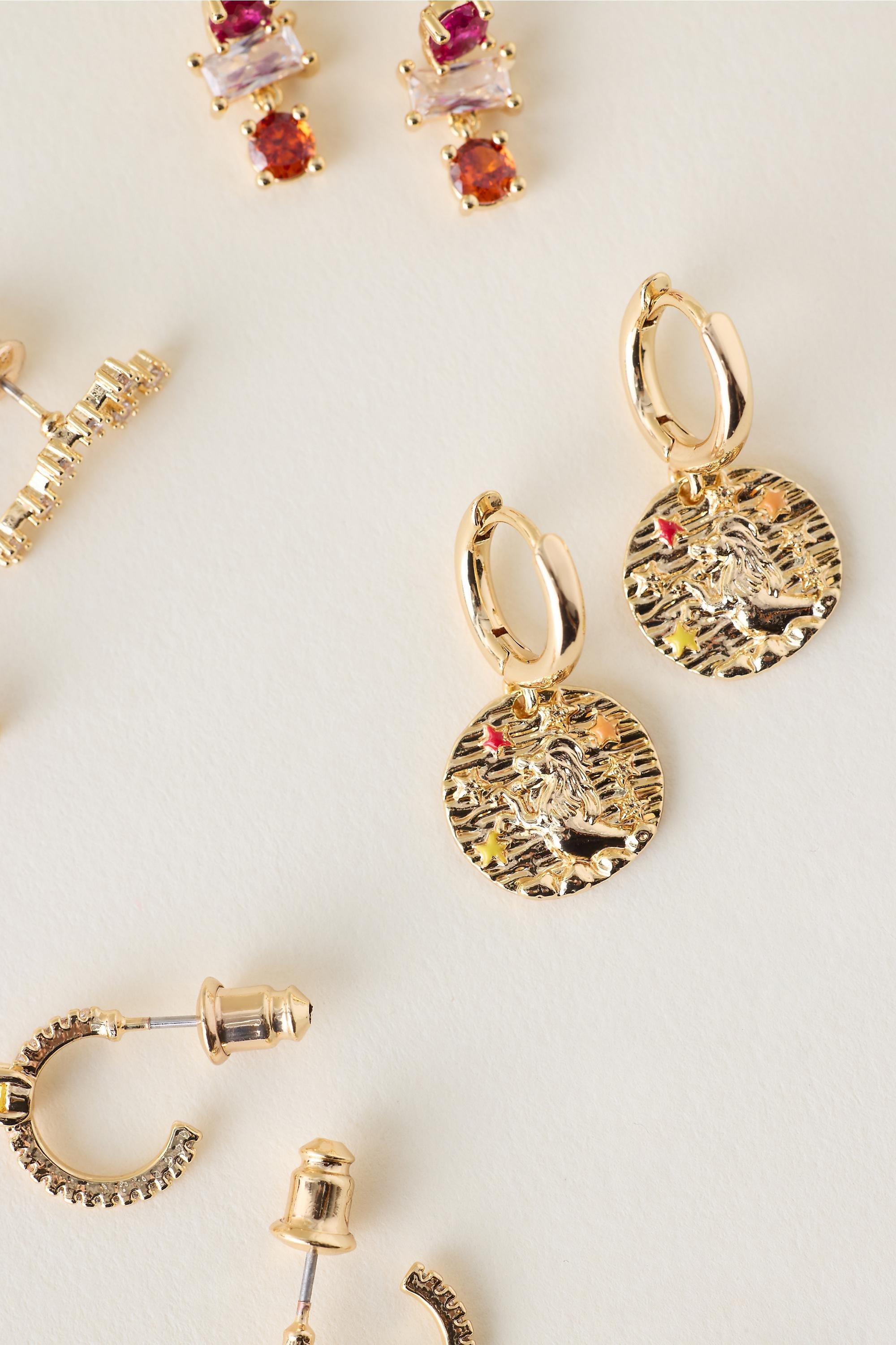 Leo Assorted Zodiac Earrings, Set Of 4, Multicolour, medium