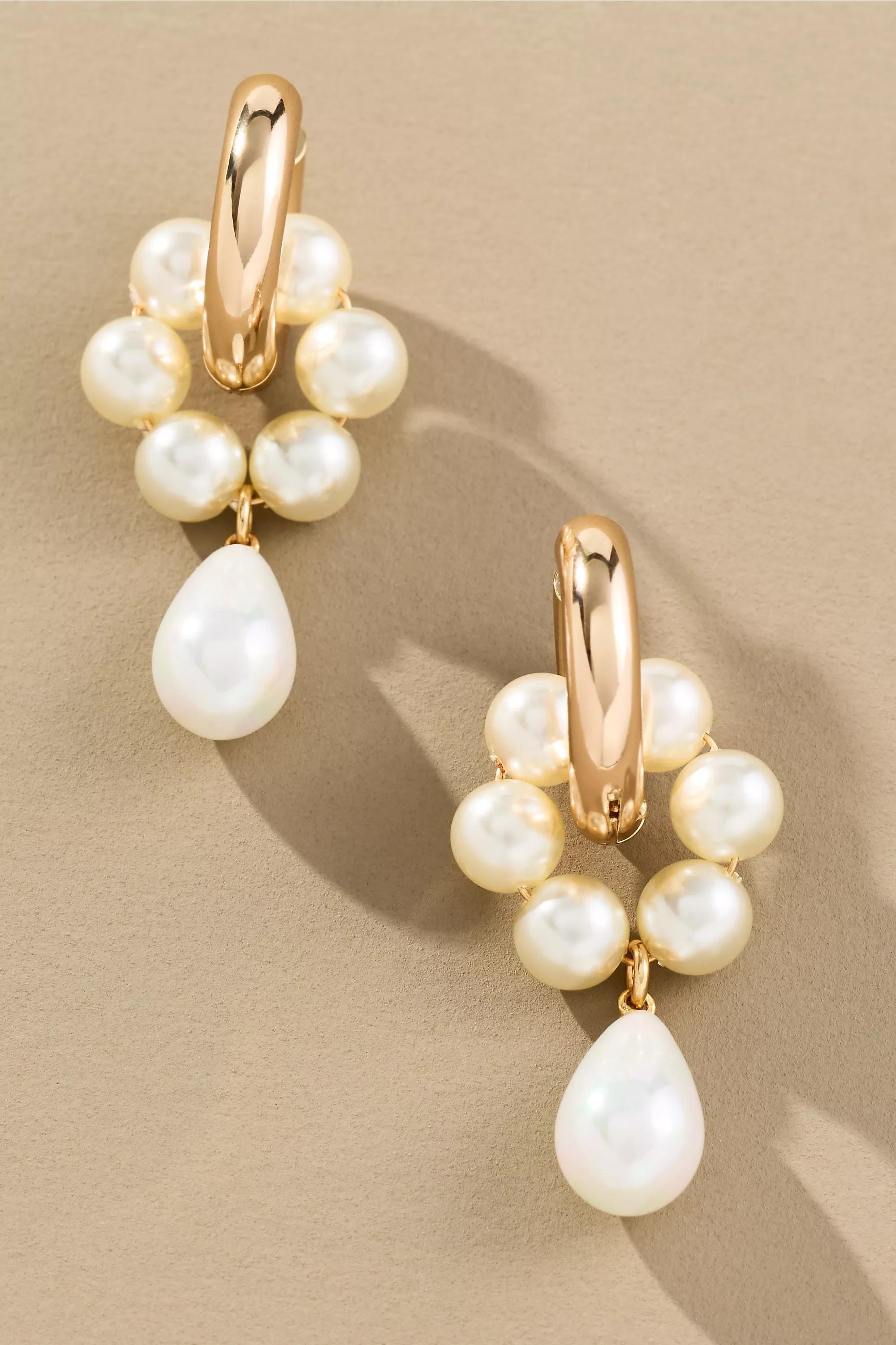 Multi Pearl Huggie Hoop Earrings, Pearl, A501_0017, large image number 0