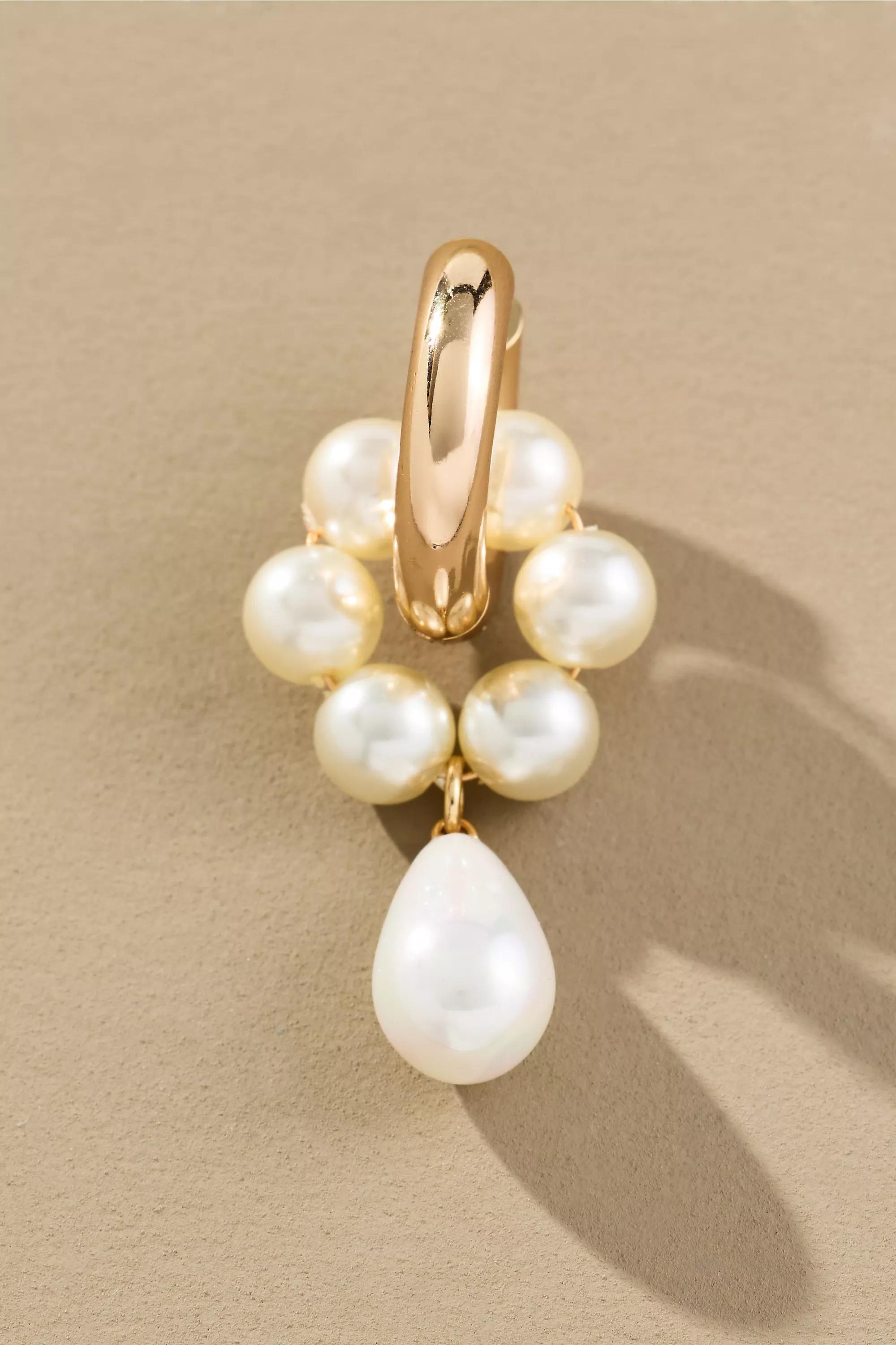 Multi Pearl Huggie Hoop Earrings, Pearl, A501_0017, large image number 1