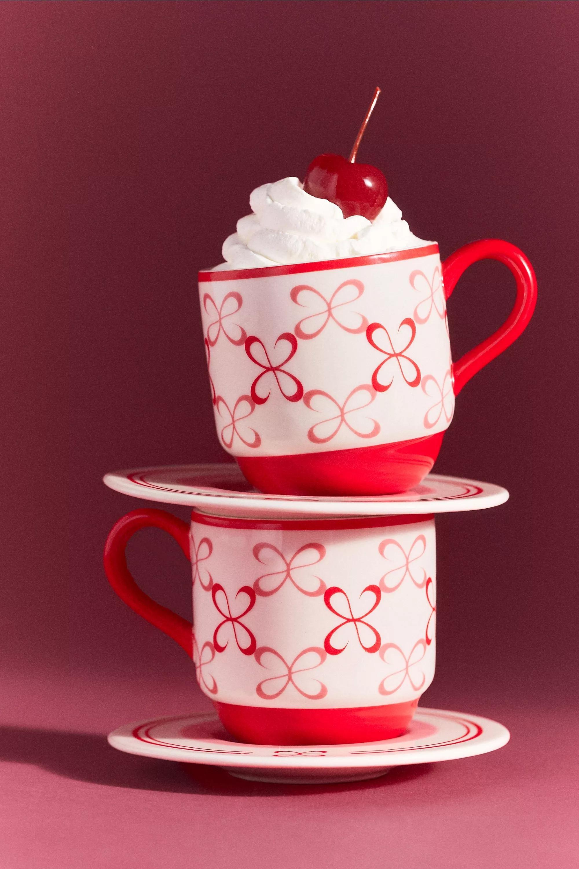 By Maeve Stoneware Espresso Cup And Saucer, Pink, A501_0066, medium