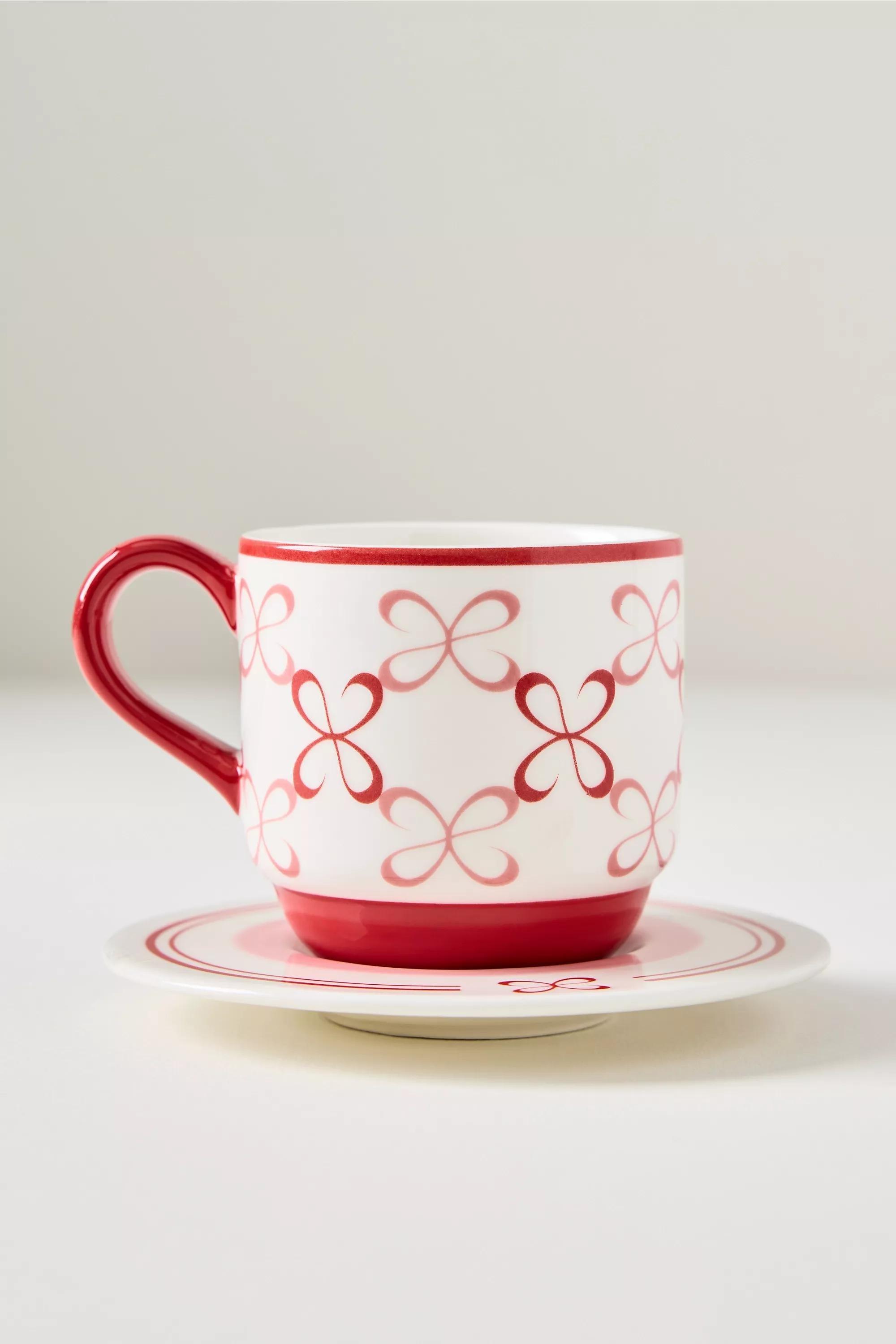 By Maeve Stoneware Espresso Cup And Saucer, Pink, A501_0066, medium