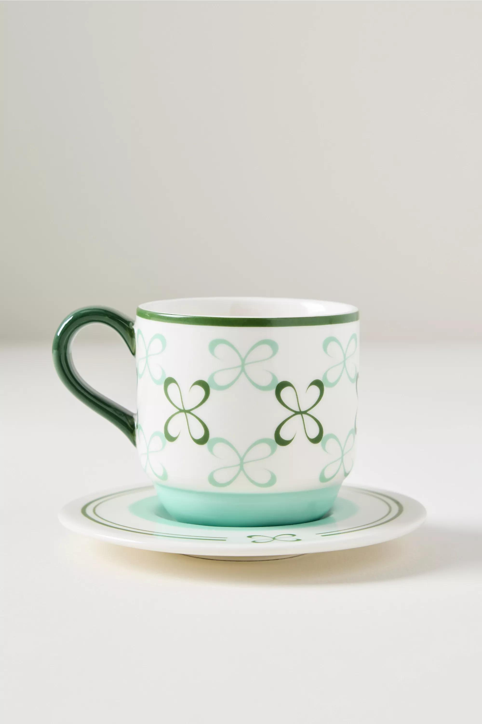 By Maeve Stoneware Espresso Cup And Saucer, Green, A501_0102, large image number 1