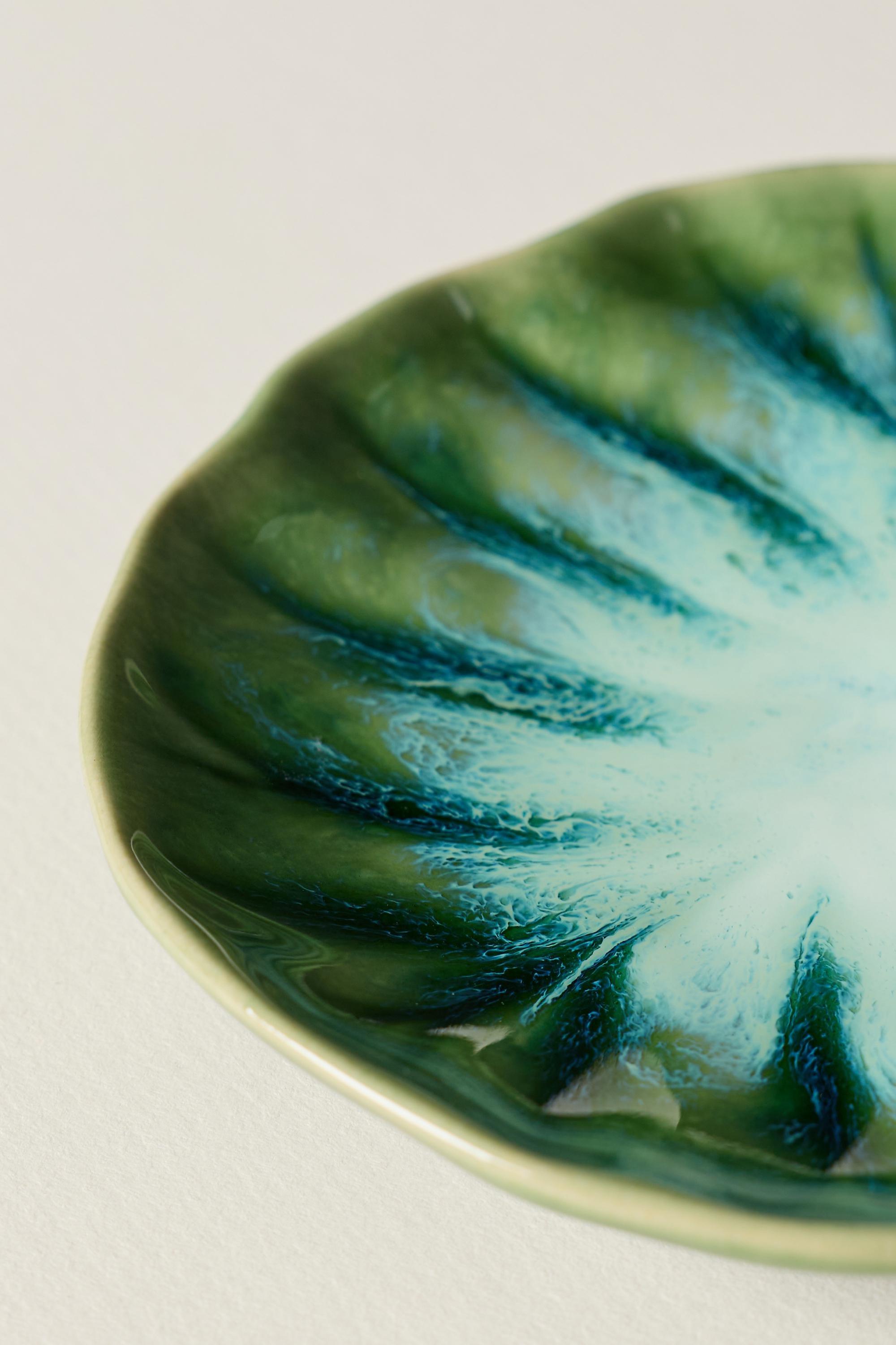 Lilypad Portuguese Stoneware Canape Plate, Green, A501_0030, large image number 2