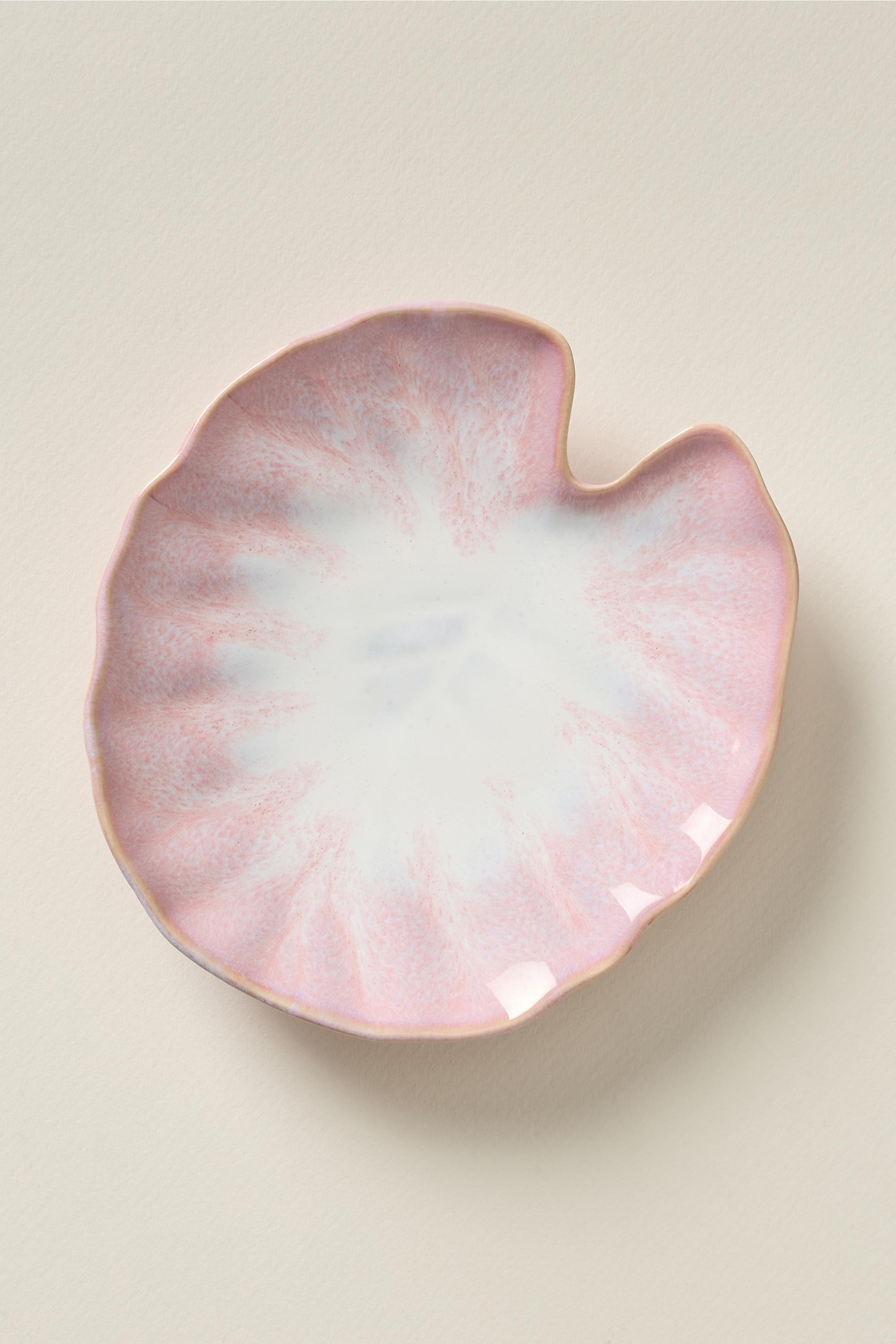 Lilypad Portuguese Stoneware Canape Plate, Pink, Pink, medium