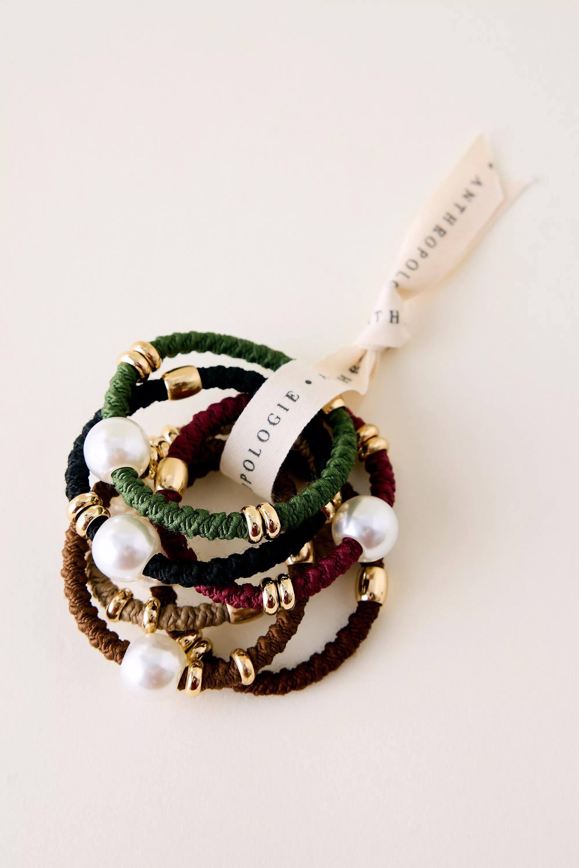 ASSORT Pearl & Gold Bead Hair Ties, Set of 6, A501_0000, medium