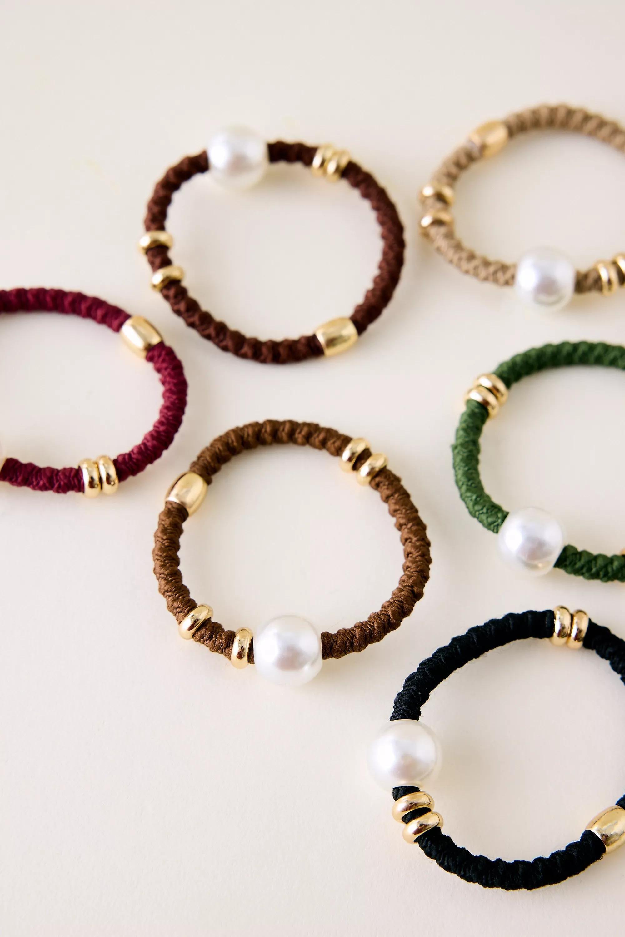 ASSORT Pearl & Gold Bead Hair Ties, Set of 6, A501_0000, medium