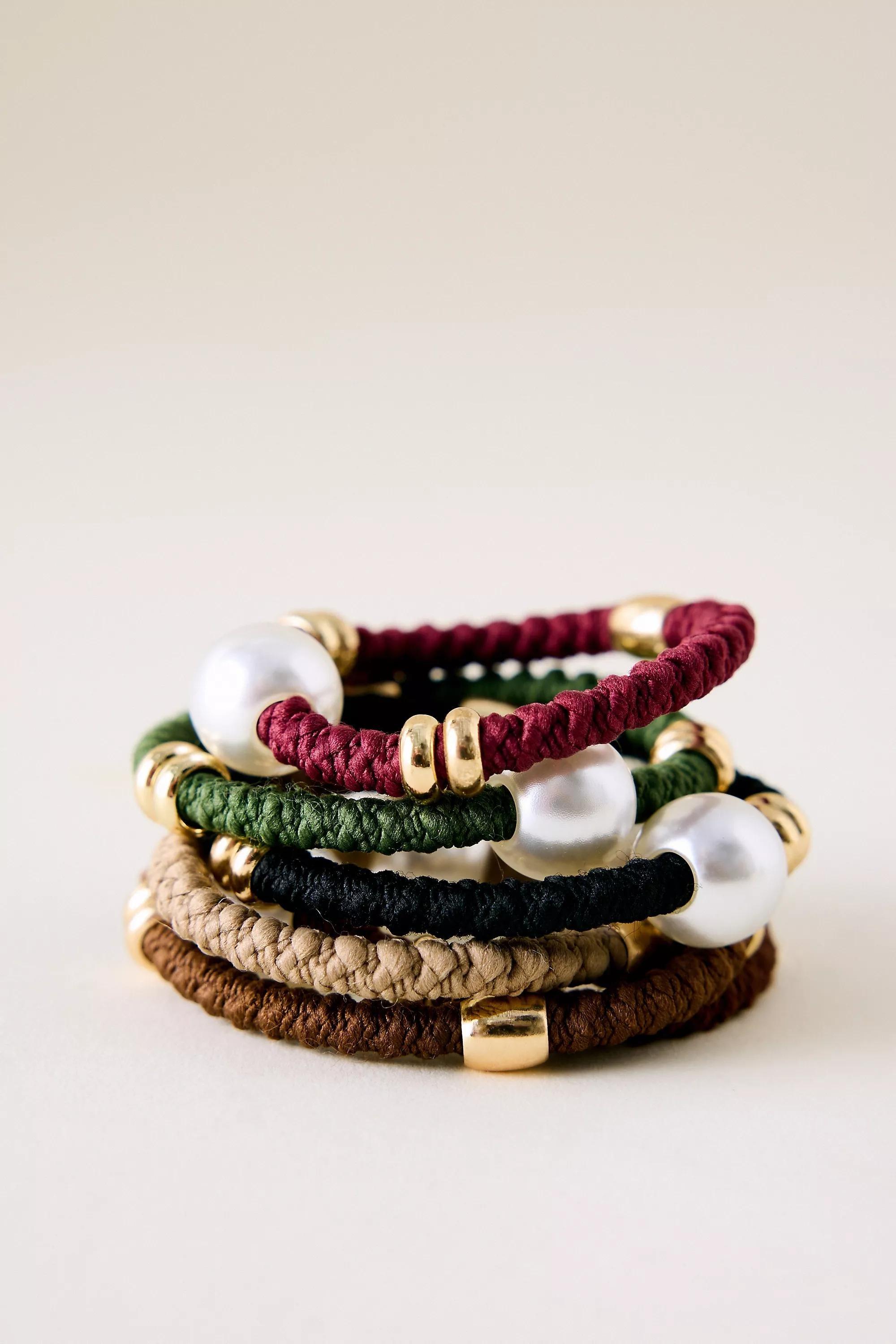 ASSORT Pearl & Gold Bead Hair Ties, Set of 6, A501_0000, large image number 2