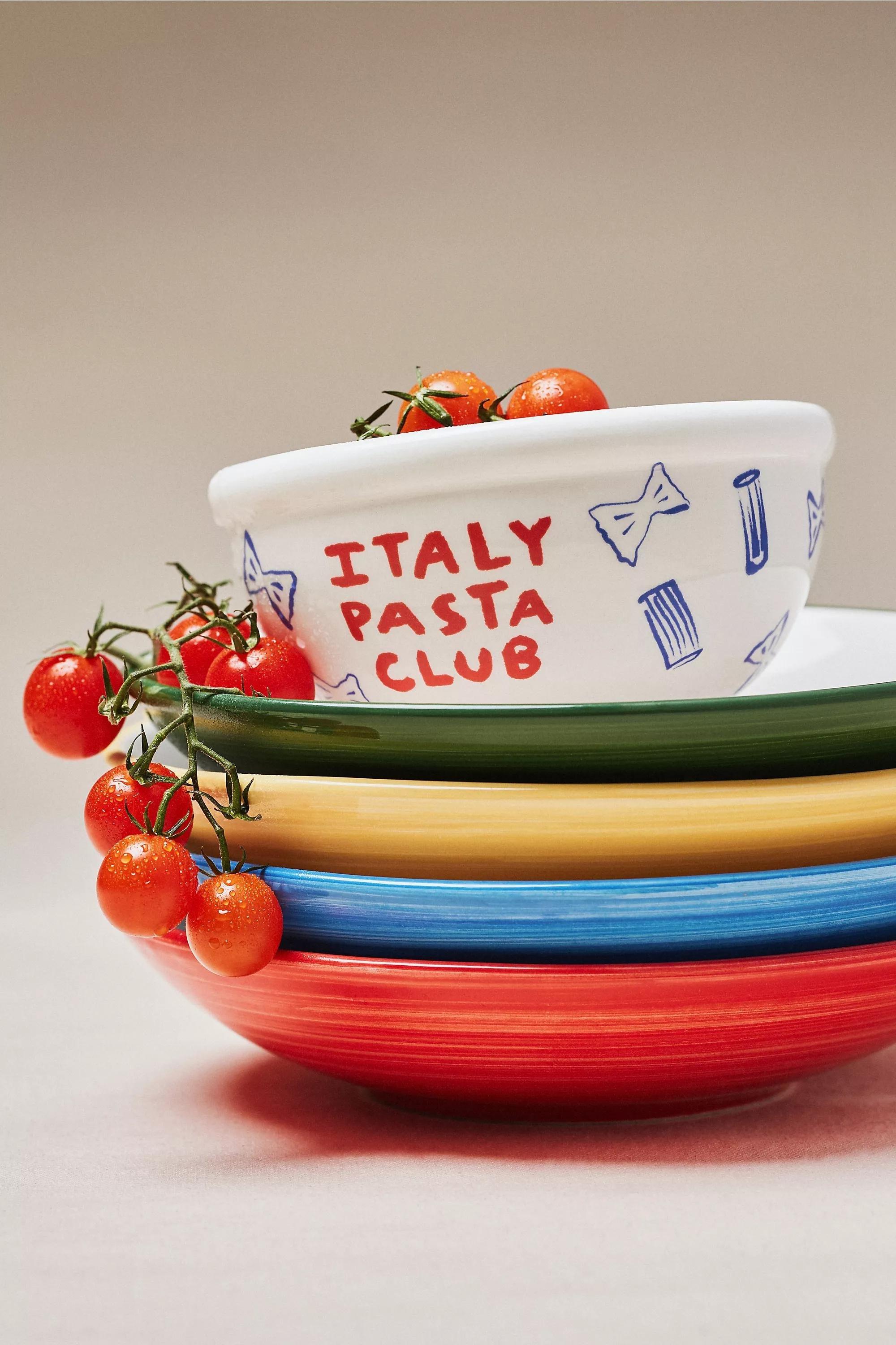 Das Rotes Rabbit Italian Earthenware Pasta Bowl, Green, A501_0030, medium