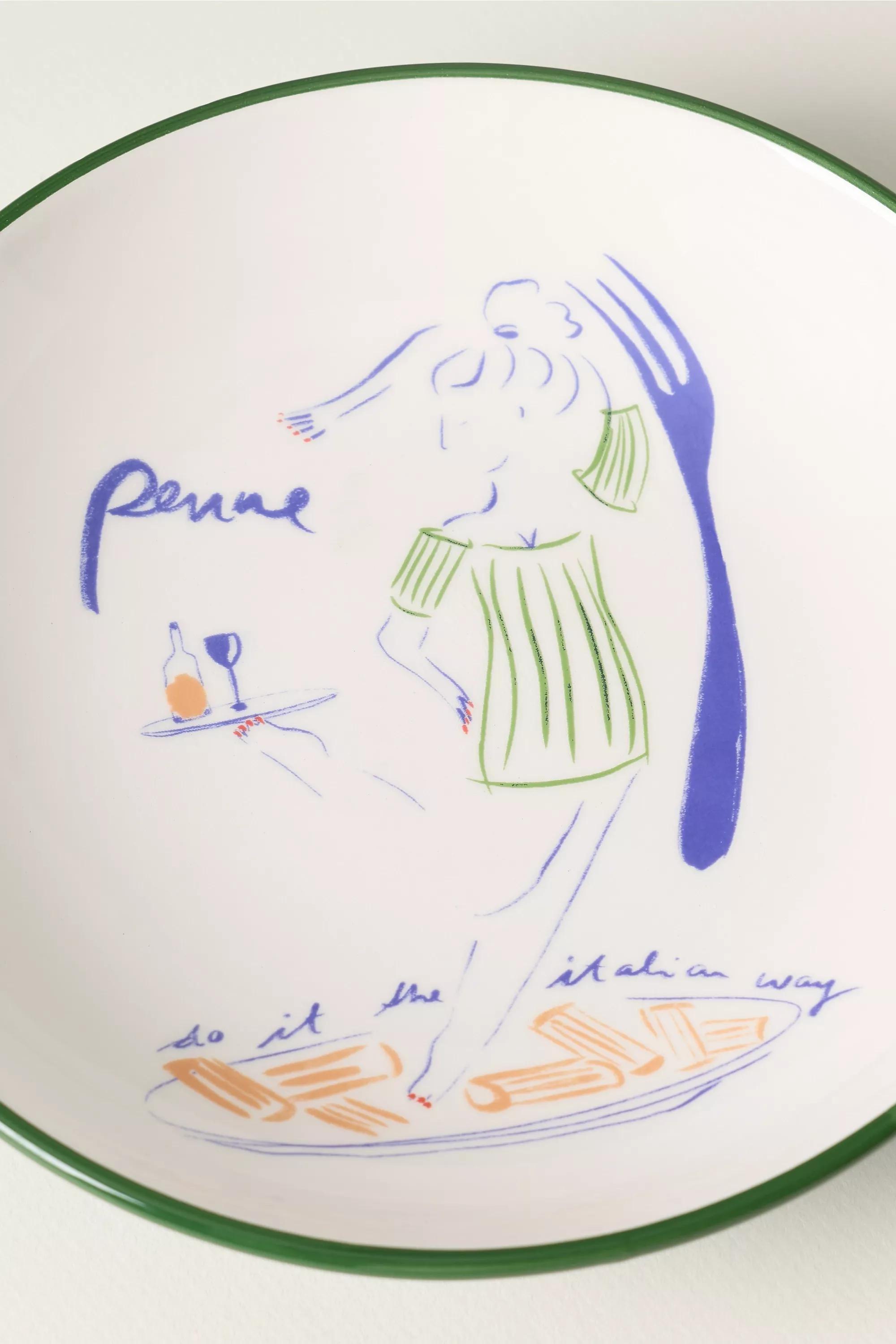 Das Rotes Rabbit Italian Earthenware Pasta Bowl, Green, A501_0030, large image number 2