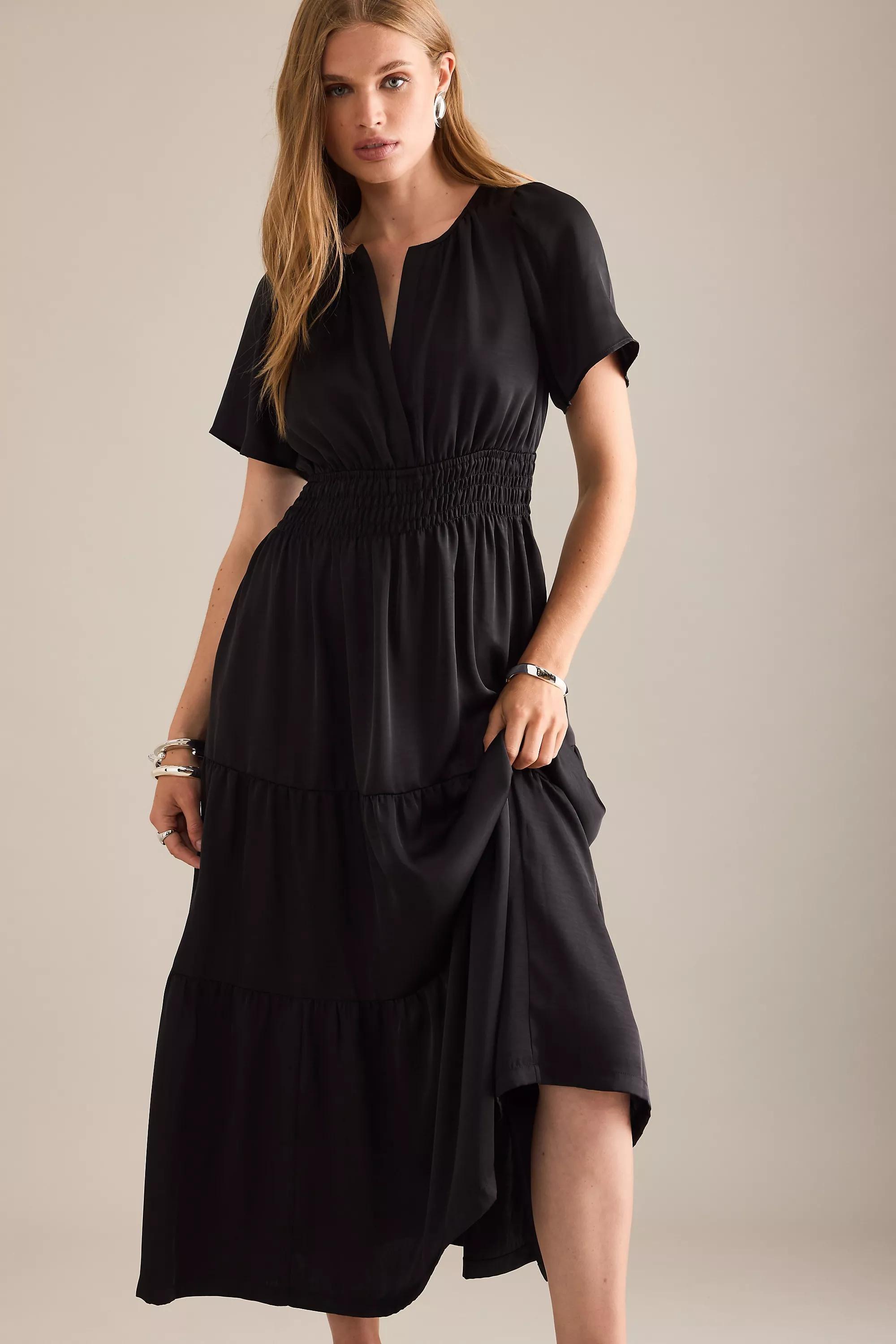 BLACK By Anthropologie Satin Waisted Tiered Maxi Dress, A501_0001, medium