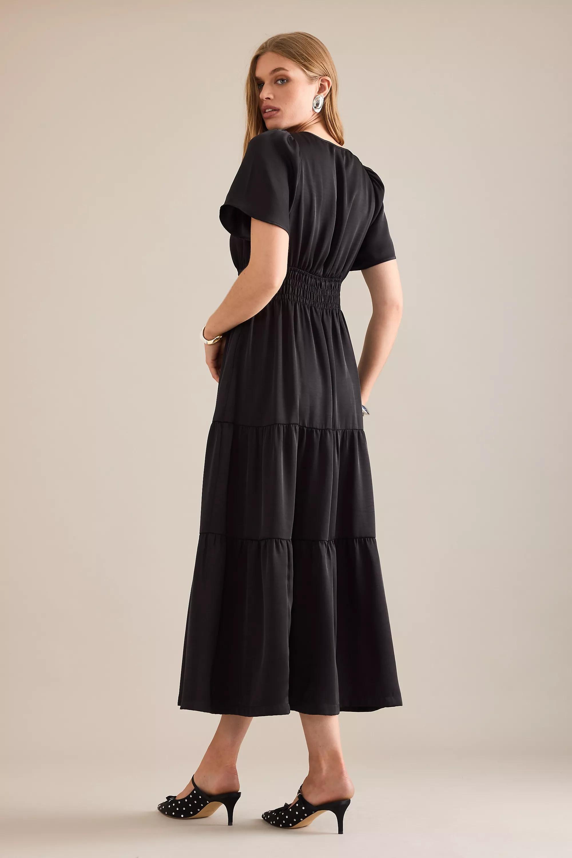 BLACK By Anthropologie Satin Waisted Tiered Maxi Dress, A501_0001, medium