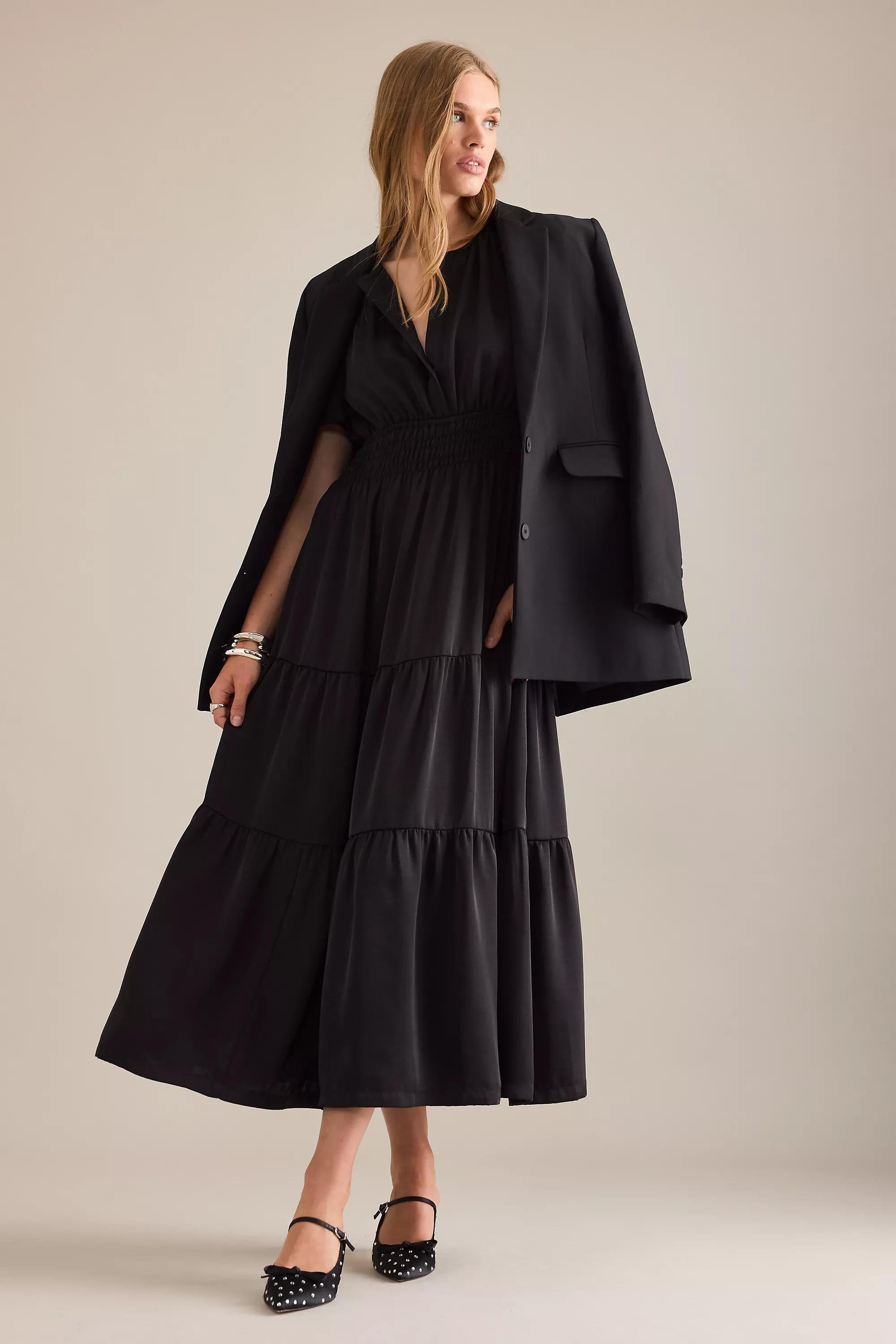 BLACK By Anthropologie Satin Waisted Tiered Maxi Dress, A501_0001, large image number 2