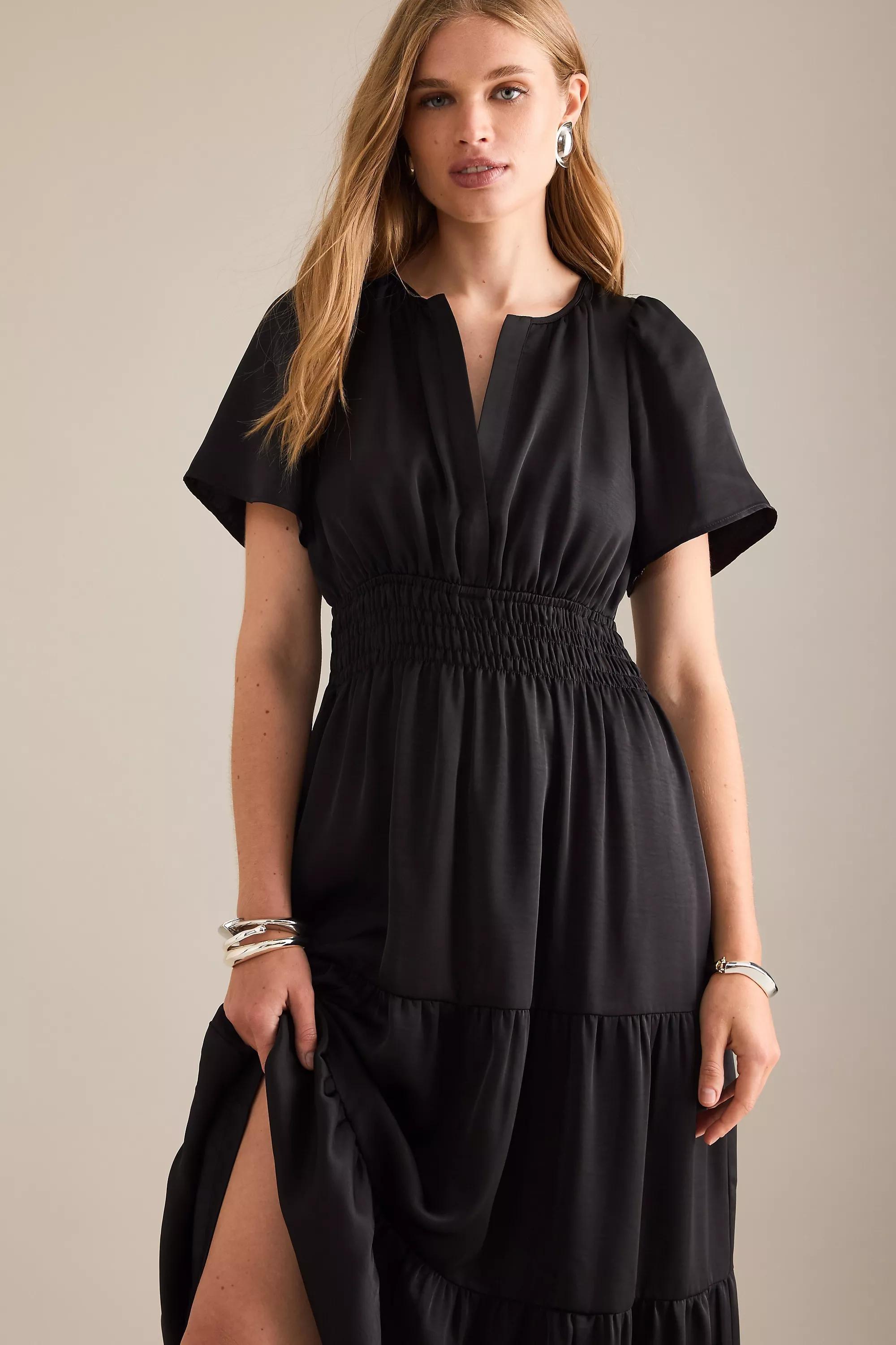 BLACK By Anthropologie Satin Waisted Tiered Maxi Dress, A501_0001, large image number 5