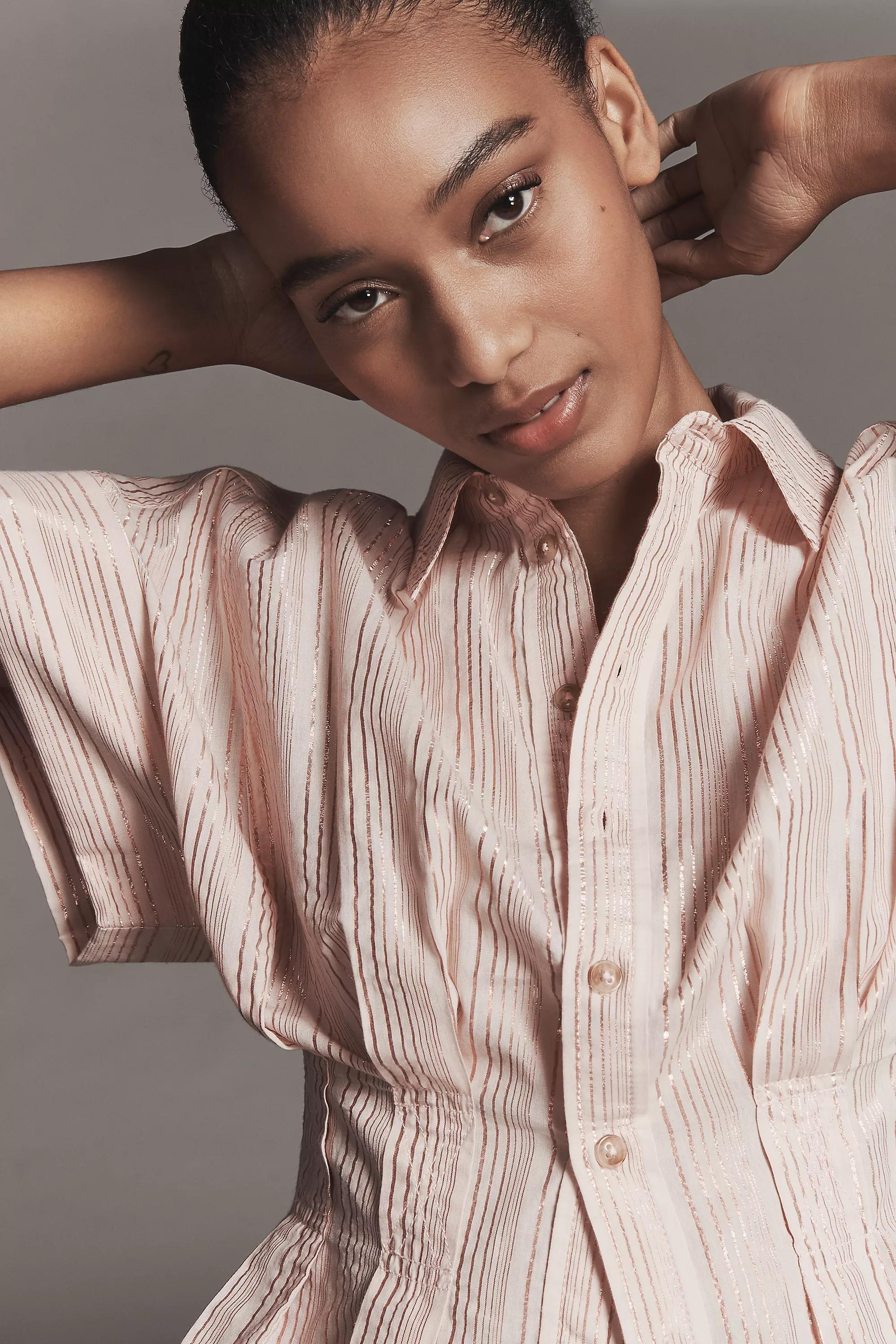 By Pilcro The Bobbie Short-Sleeve Fitted-Waist Blouse , Red, A501_0065, large image number 2