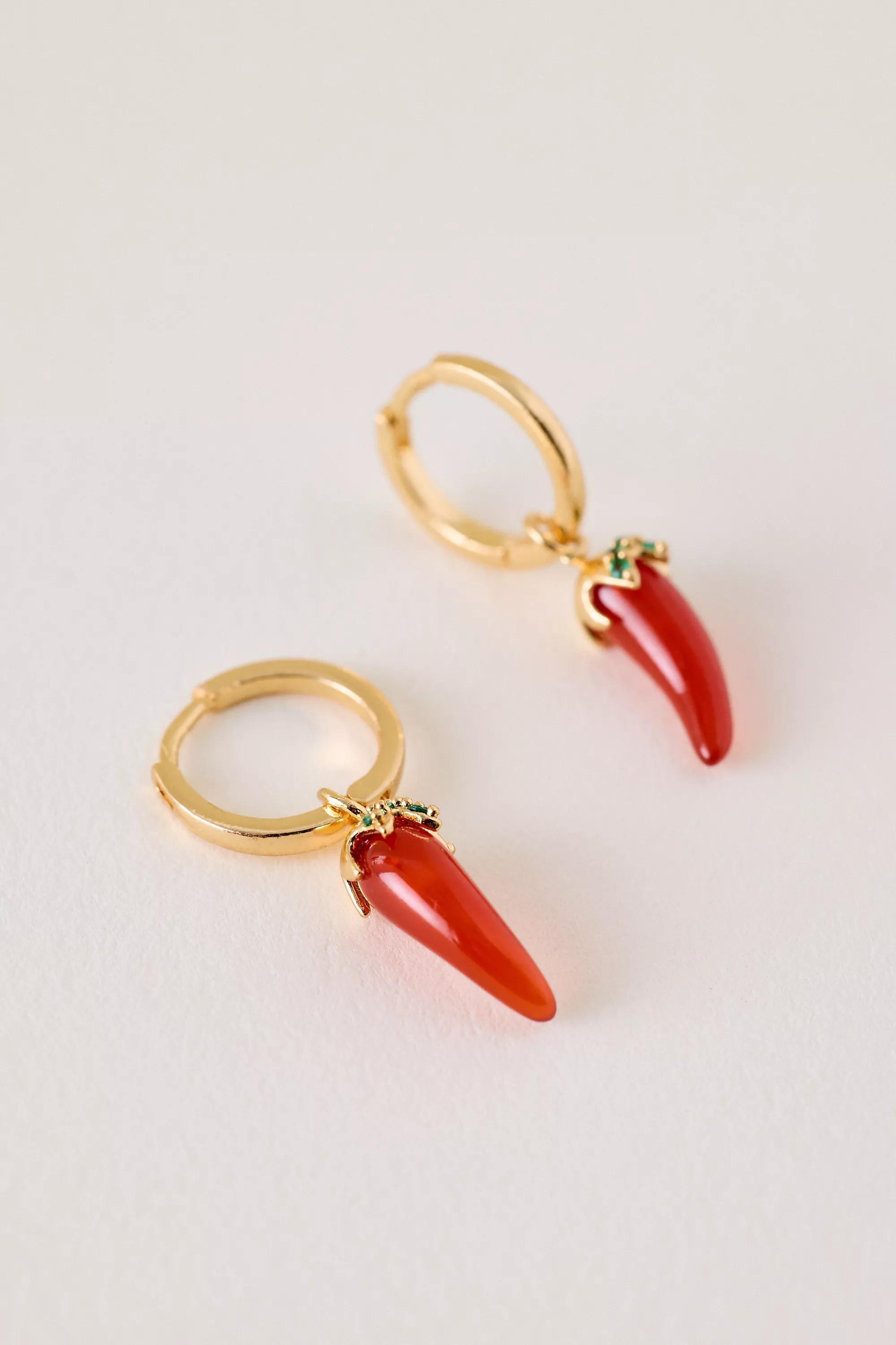 Chilli Huggie Hoop Earrings, Red, A501_0260, large image number 0