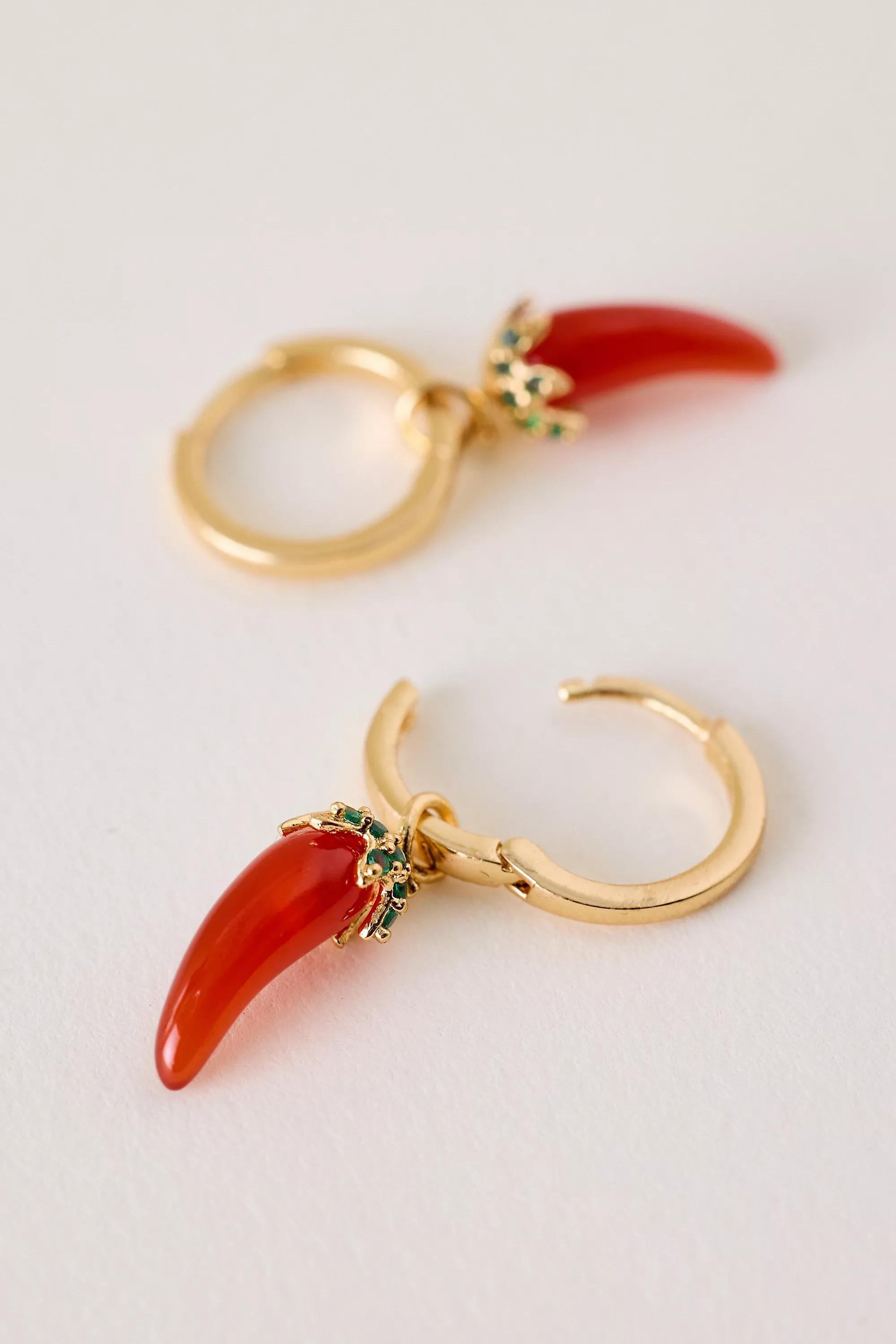 Chilli Huggie Hoop Earrings, Red, A501_0260, large image number 1