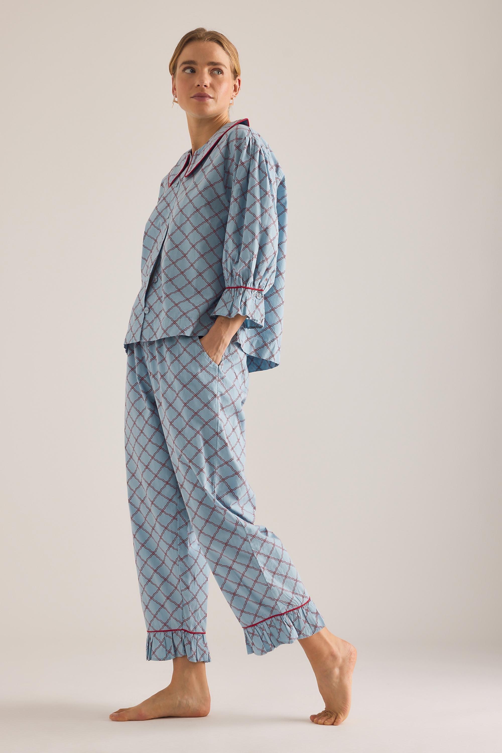 Tbco Lattice Long Pyjama Set, Blue, A501_0049, large image number 0