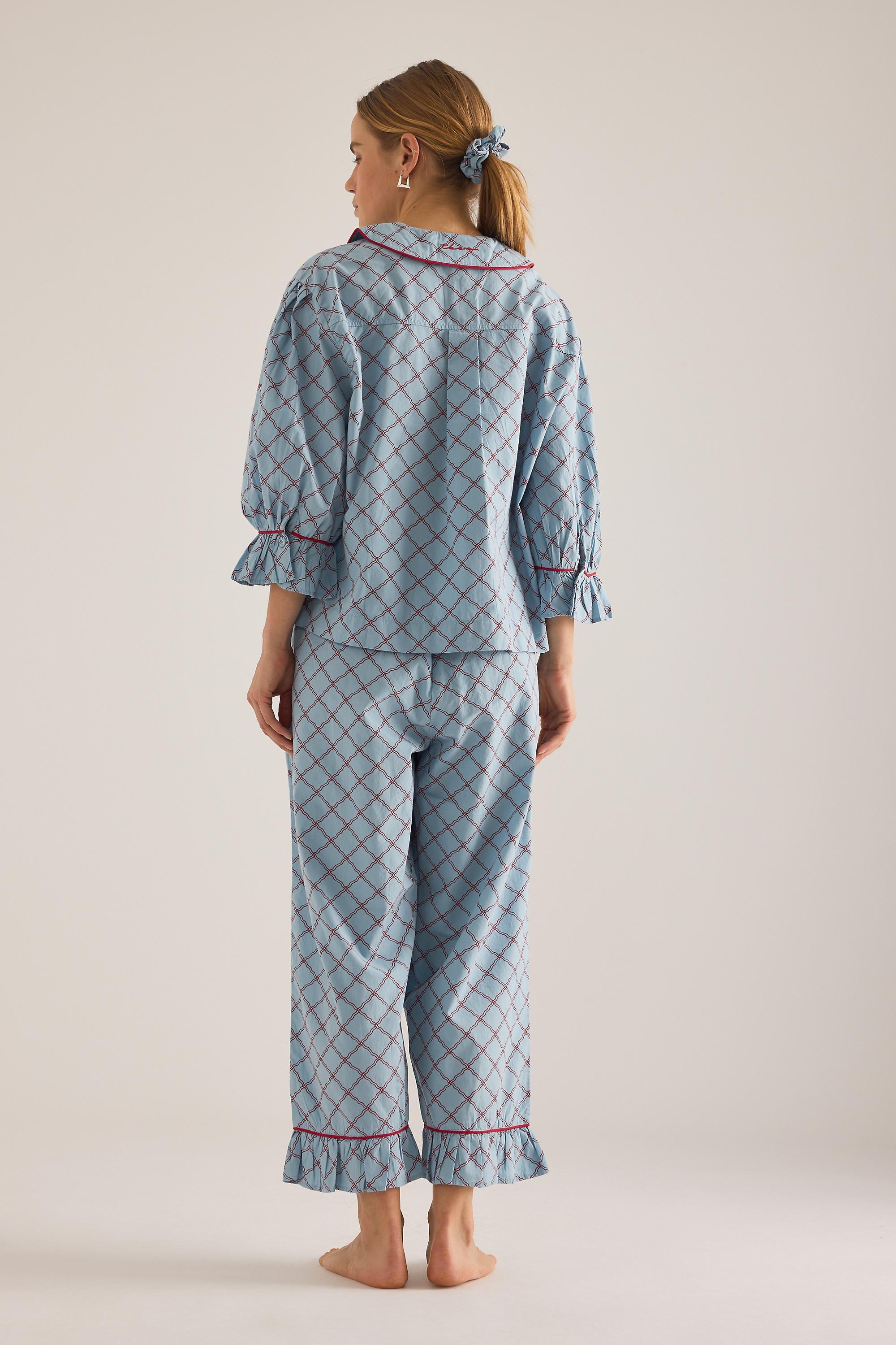 Tbco Lattice Long Pyjama Set, Blue, A501_0049, large image number 1