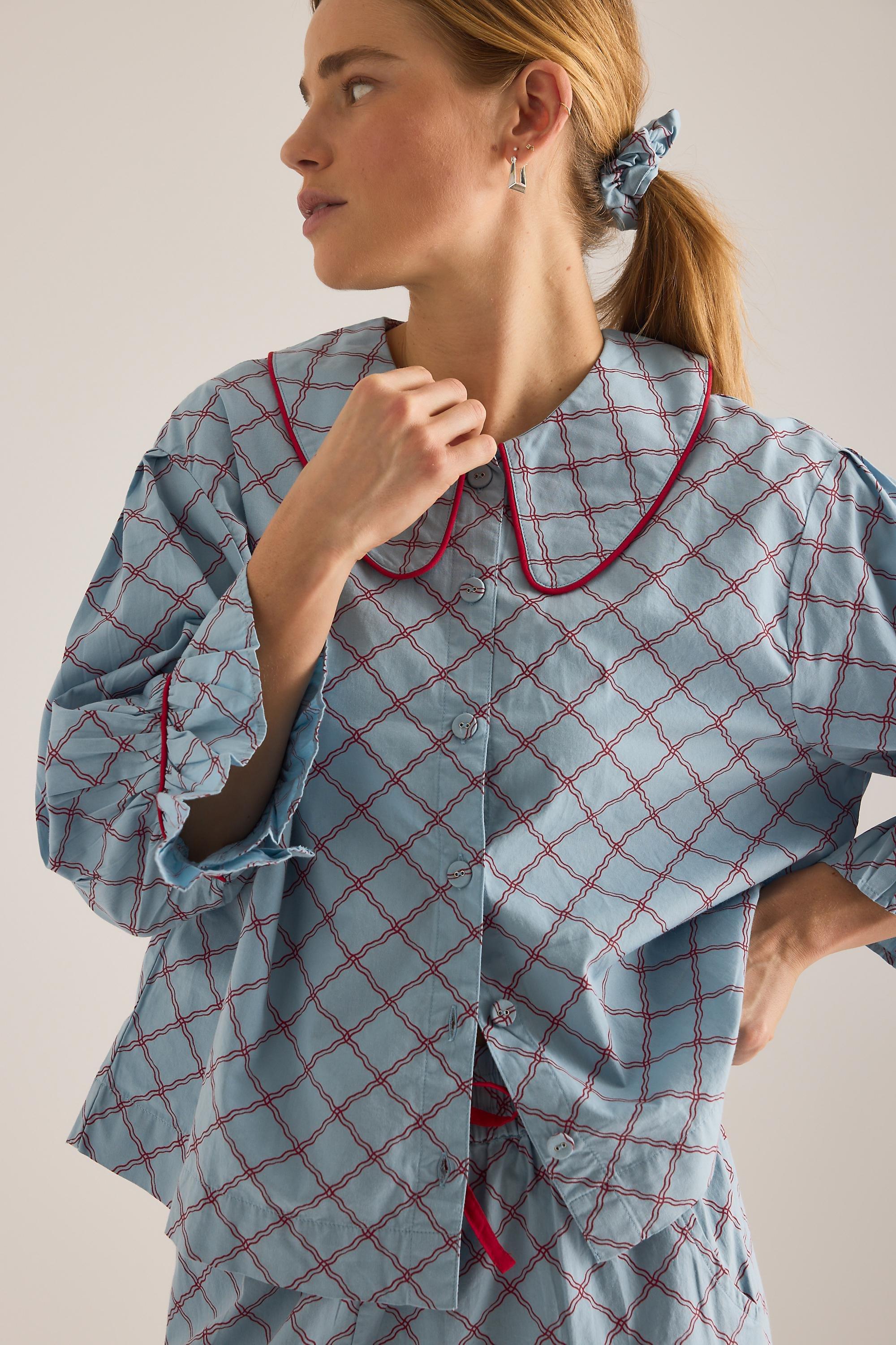 Tbco Lattice Long Pyjama Set, Blue, A501_0049, large image number 2