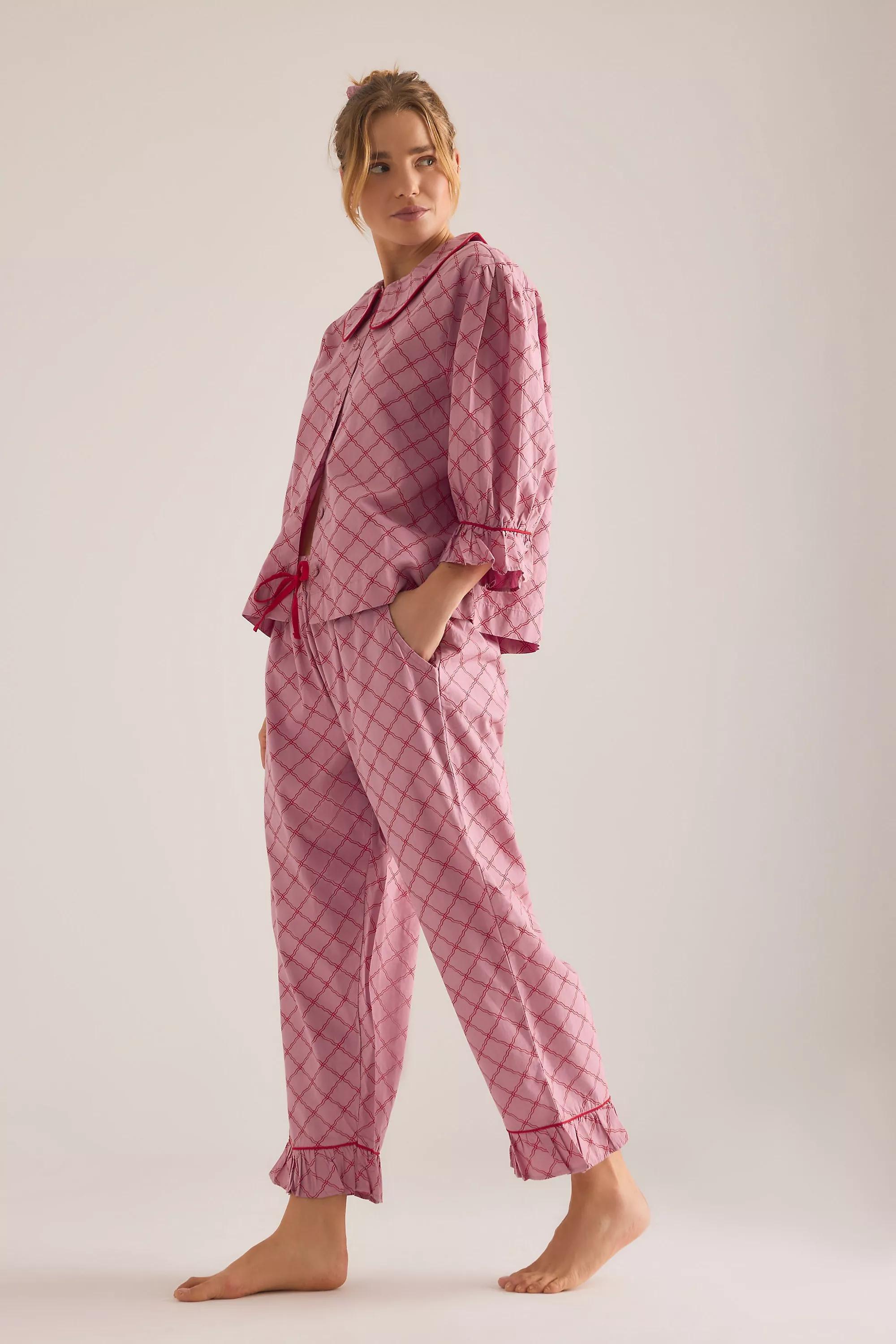 Tbco Lattice Long Pyjama Set, Pink, A501_0266, large image number 0