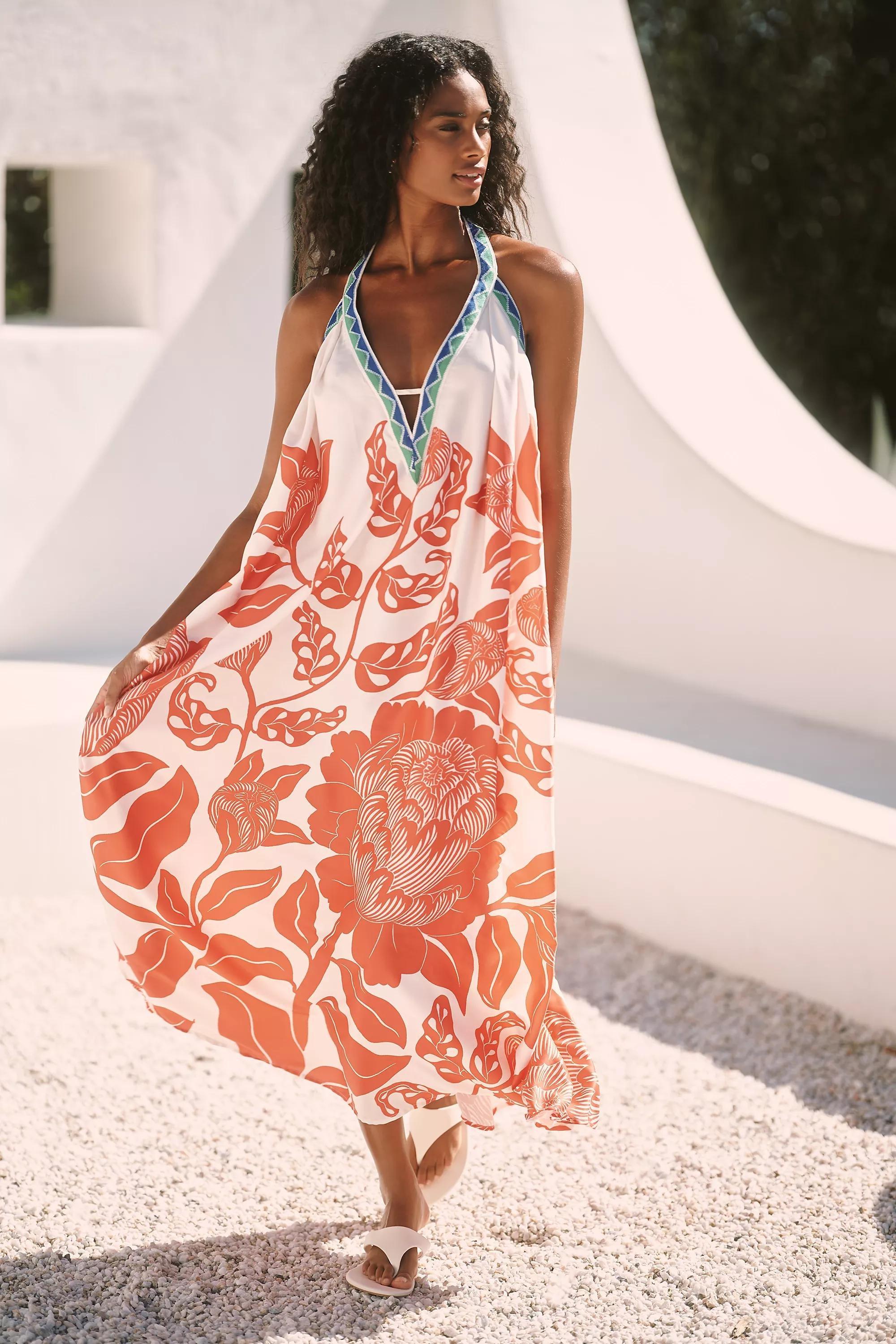 Celandine X Grace Gillespie Silky Midi Dress, Orange, Red, medium