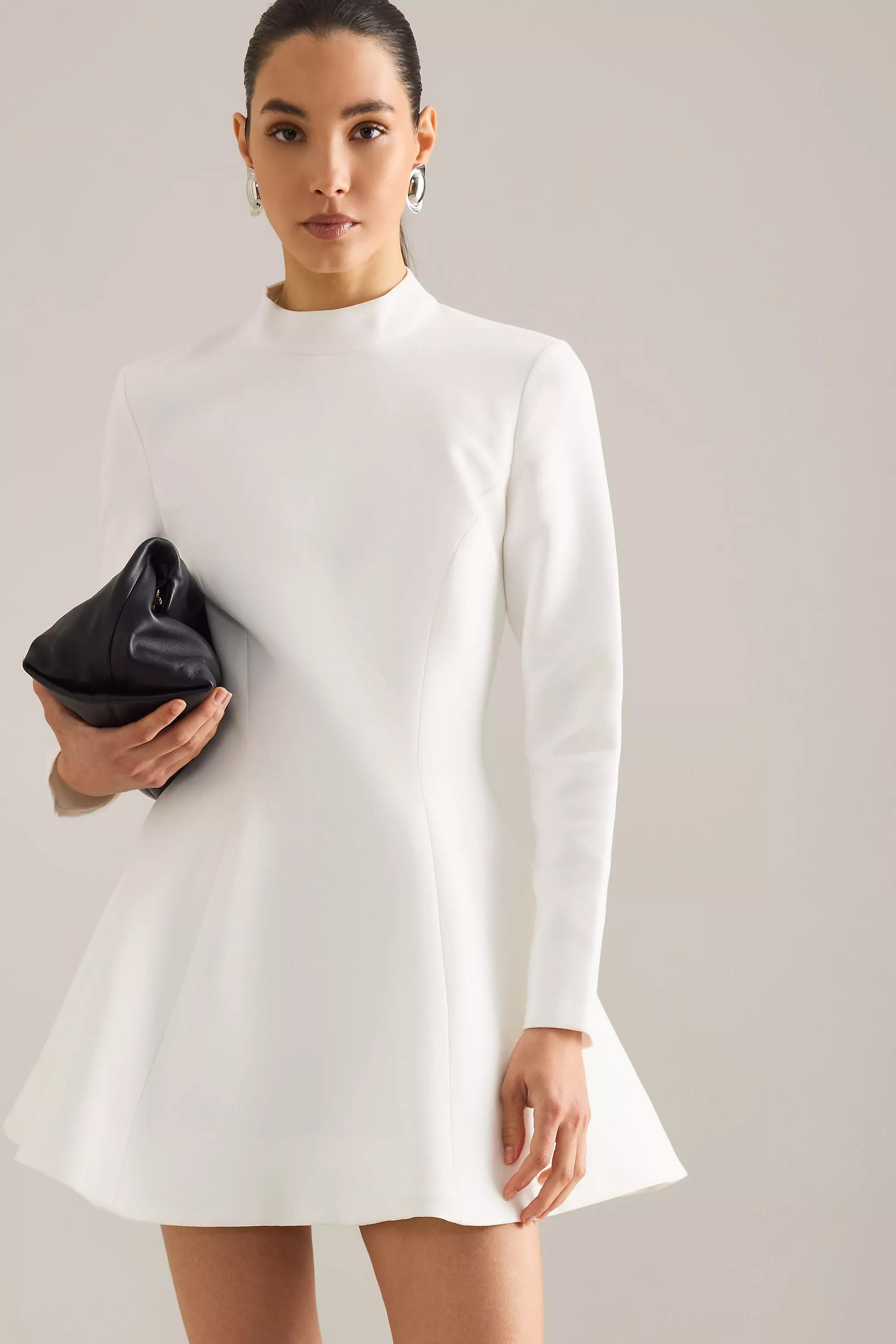 WHITE Bardot Zephyra High-Neck Long-Sleeve Mini Dress, A501_0010, large image number 3