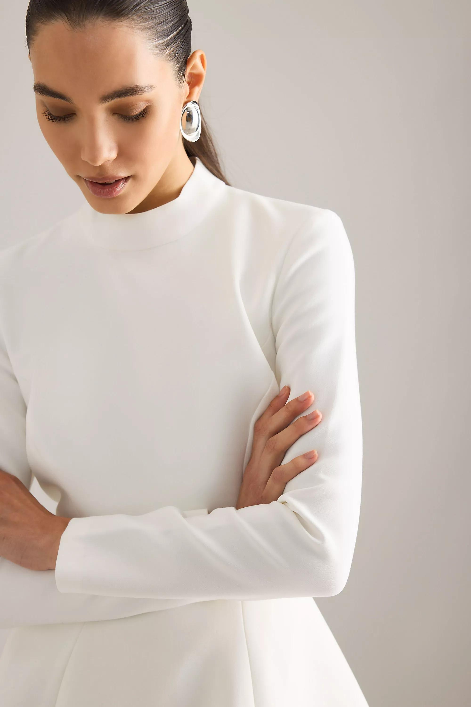 WHITE Bardot Zephyra High-Neck Long-Sleeve Mini Dress, A501_0010, large image number 4