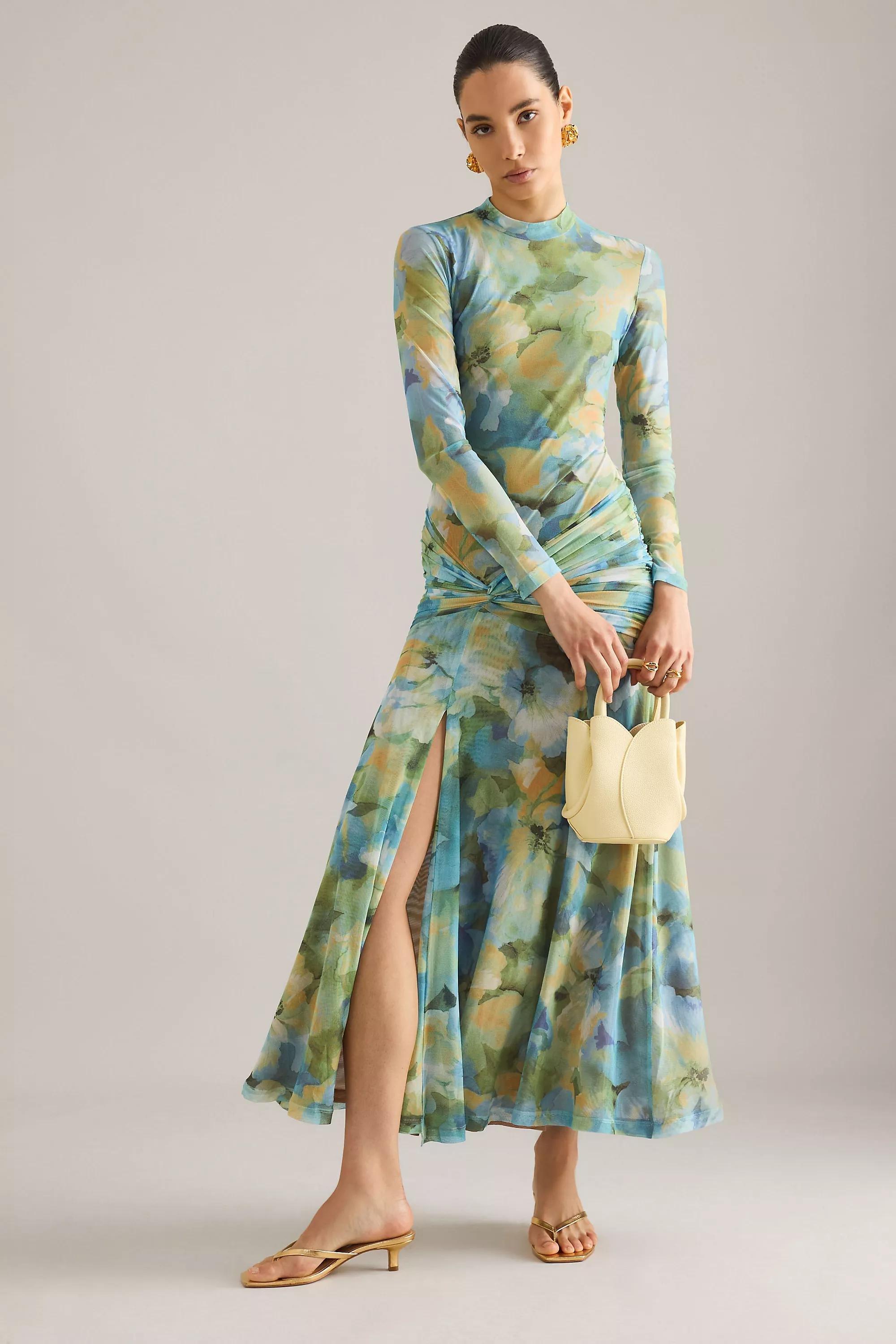 GREEN FLORAL Bardot Lea Floral Mesh Midi Dress, A501_0525, large image number 0