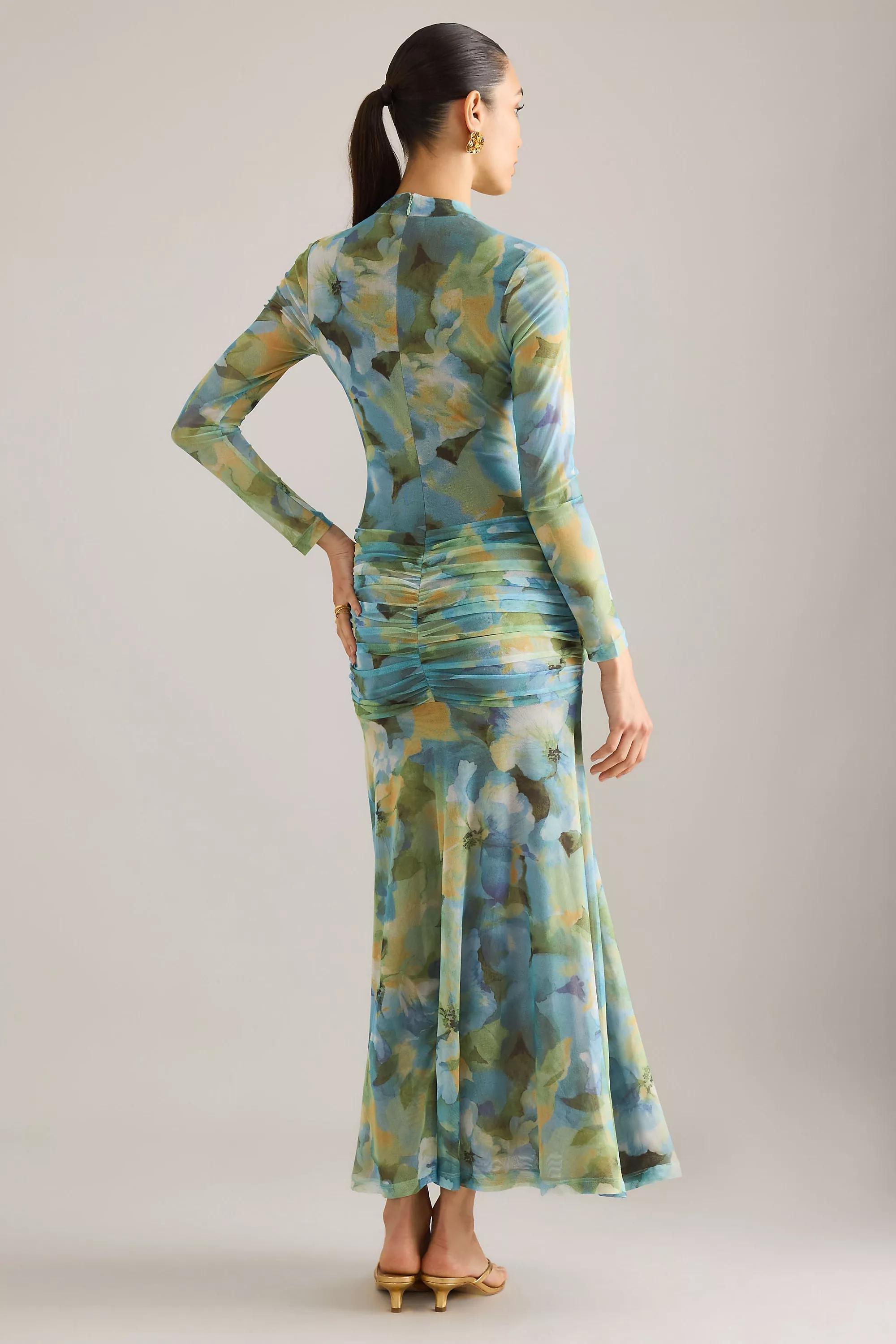 GREEN FLORAL Bardot Lea Floral Mesh Midi Dress, A501_0525, large image number 1