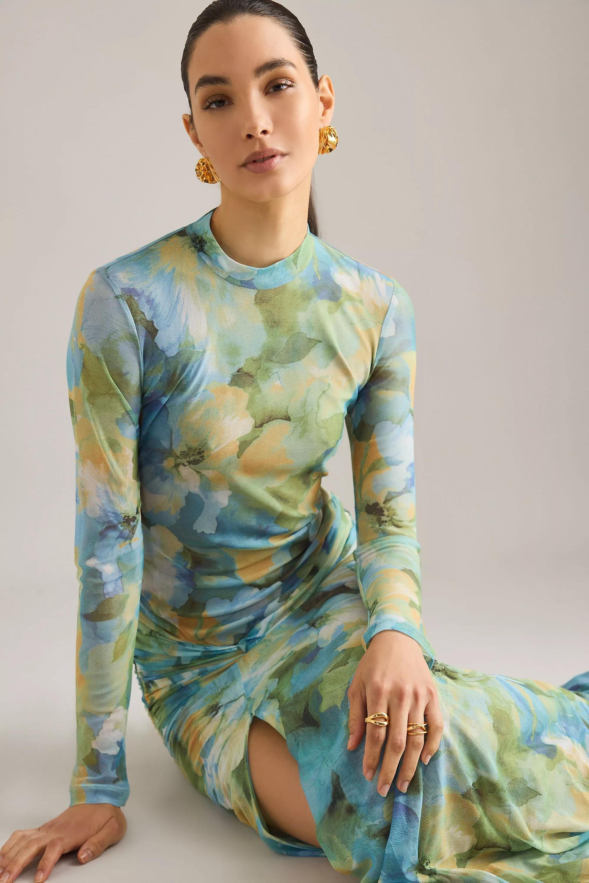 GREEN FLORAL Bardot Lea Floral Mesh Midi Dress, A501_0525, large image number 2