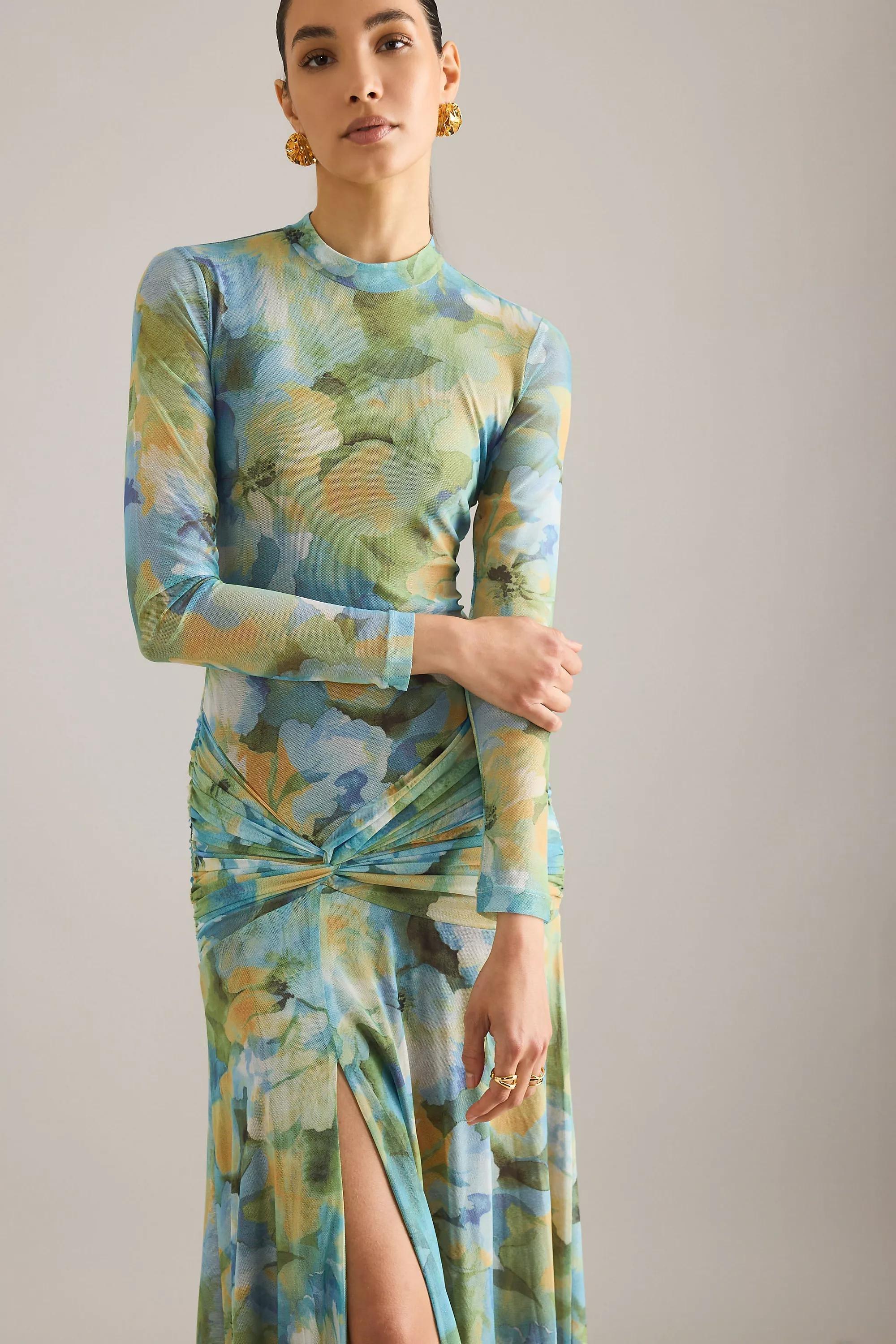 GREEN FLORAL Bardot Lea Floral Mesh Midi Dress, A501_0525, large image number 3