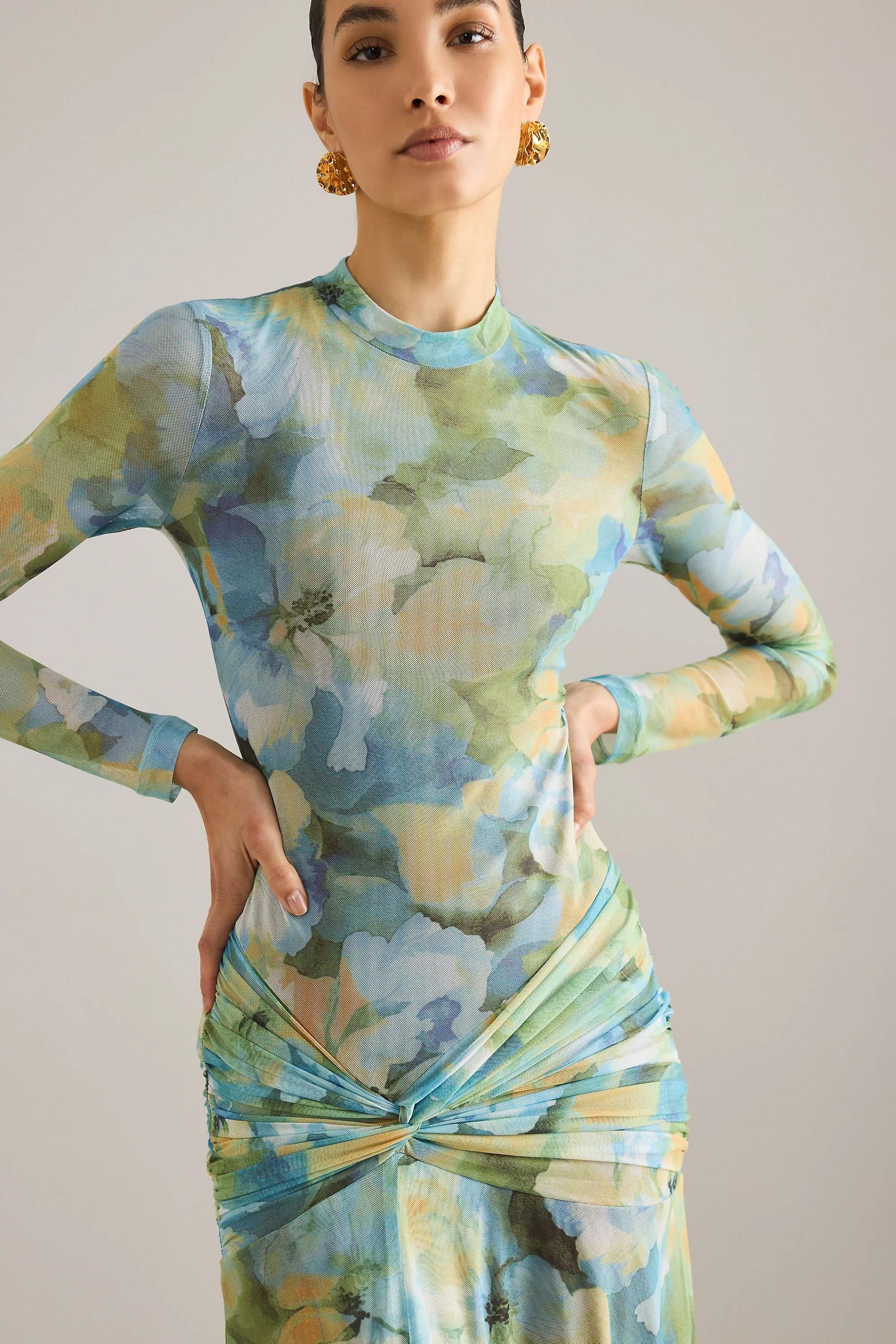 GREEN FLORAL Bardot Lea Floral Mesh Midi Dress, A501_0525, large image number 4