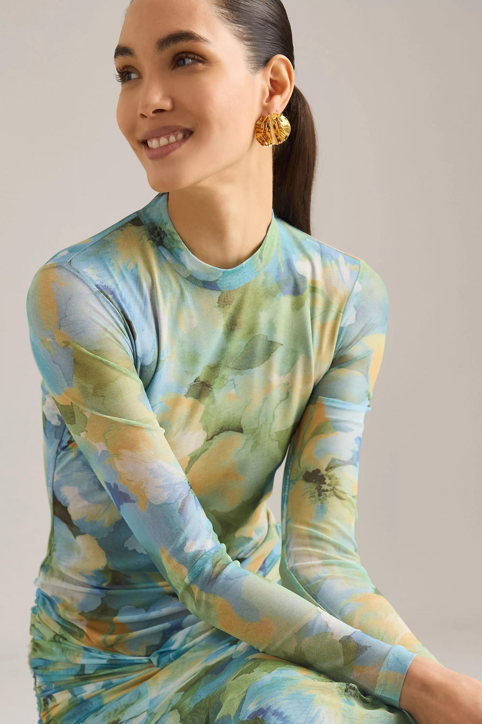 GREEN FLORAL Bardot Lea Floral Mesh Midi Dress, A501_0525, large image number 5