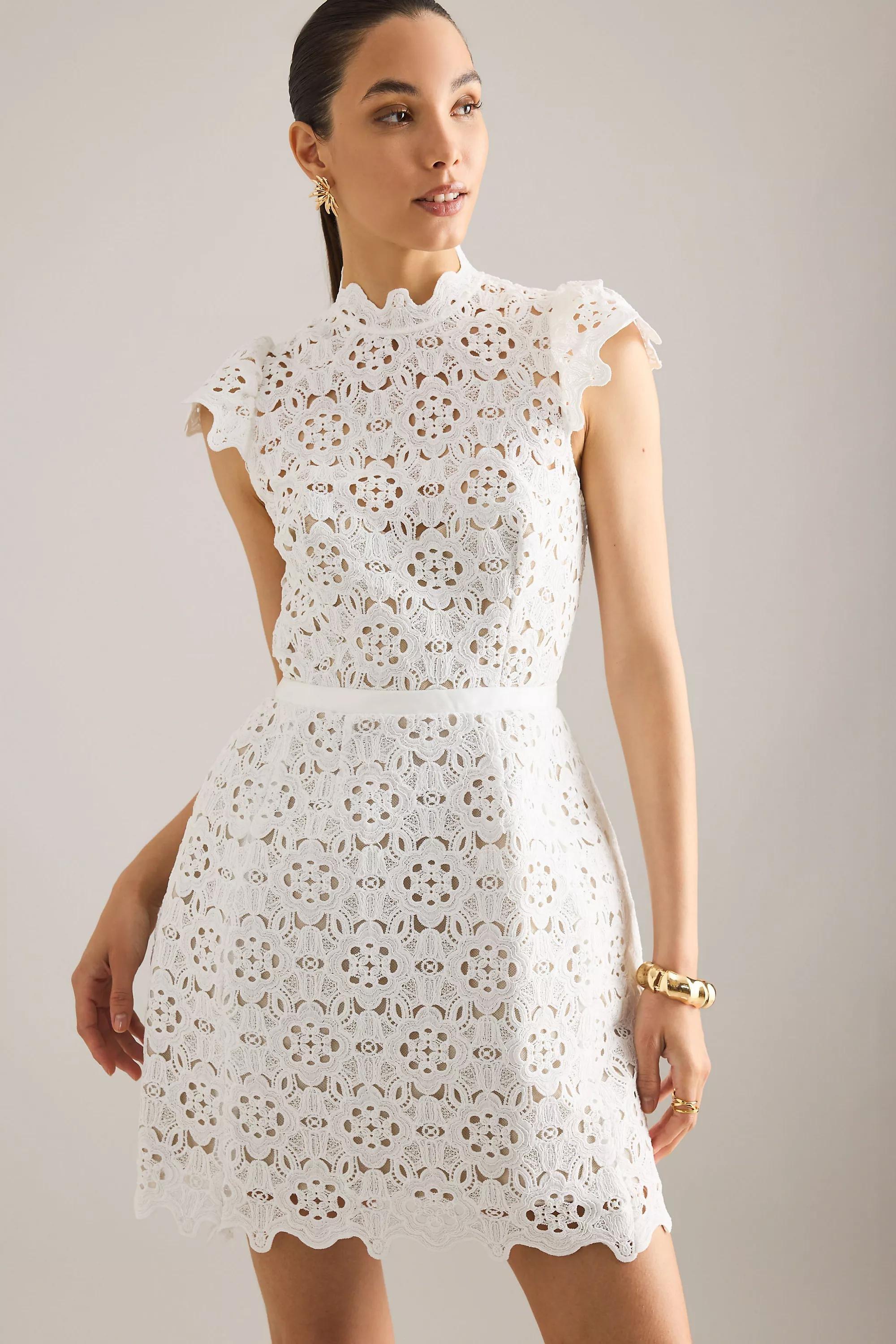 WHITE Bardot Rowen High-Neck Lace Mini Dress, A501_0010, large image number 0