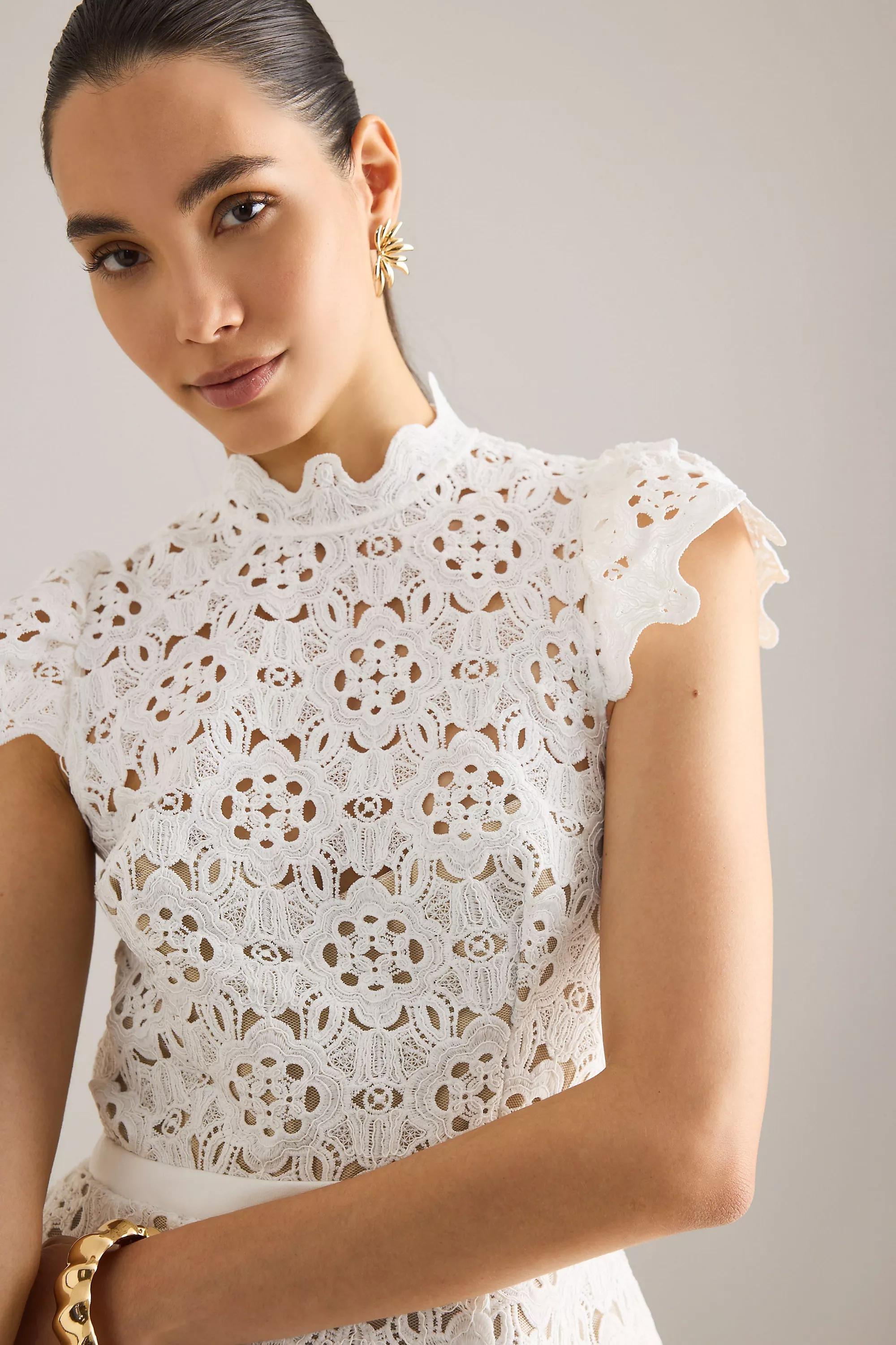 WHITE Bardot Rowen High-Neck Lace Mini Dress, A501_0010, large image number 4