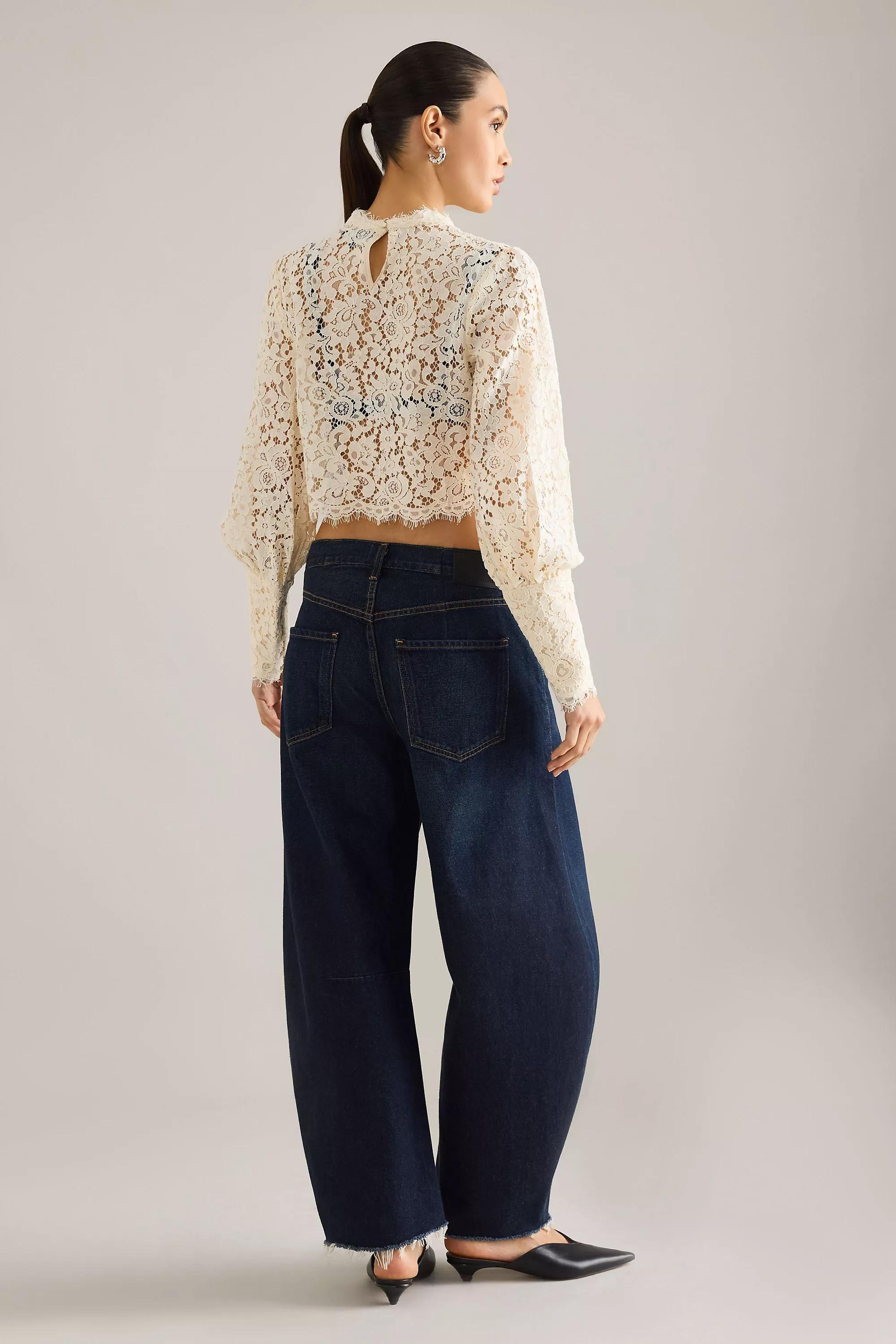 LIGHT SAND Bardot Georgia Lace Long-Sleeve Crop Top, A501_0013, large image number 1